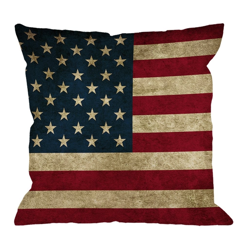 Justincity  Vintage American Flag Throw Pillow Cover Cotton Linen Decorative Square Cushion for Sofa Chair Bedroom Living Room 18 x 18 Inch