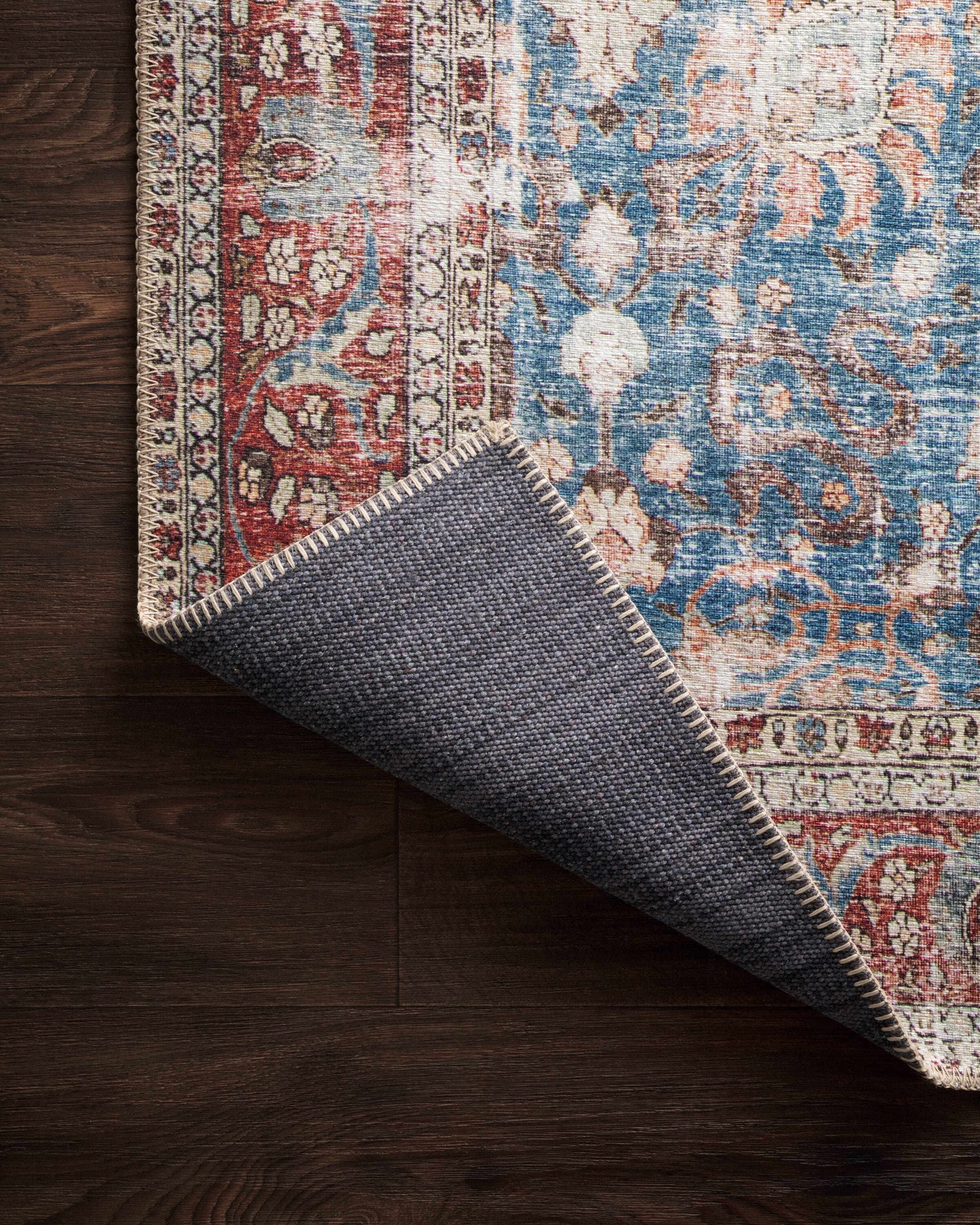 Loren Blue and Brick Vintage Polyester Area Rug 7'-6" x 9'-6"
