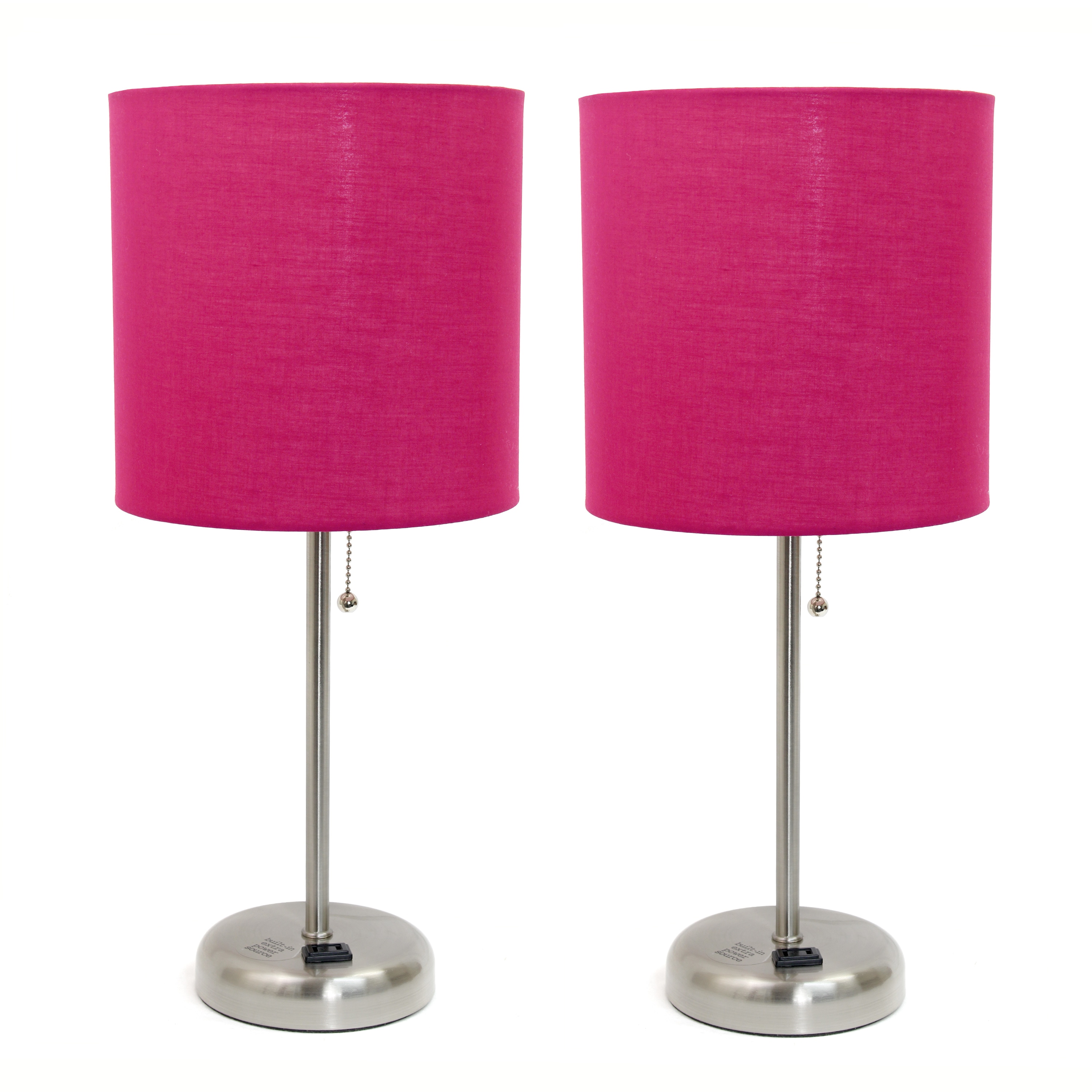 Creekwood Home CWT-2009-PN-2PK Oslo 19.5-in Brushed Steel/Pink Shade LED Pull-chain Table Lamp with Fabric Shade 2 -Set