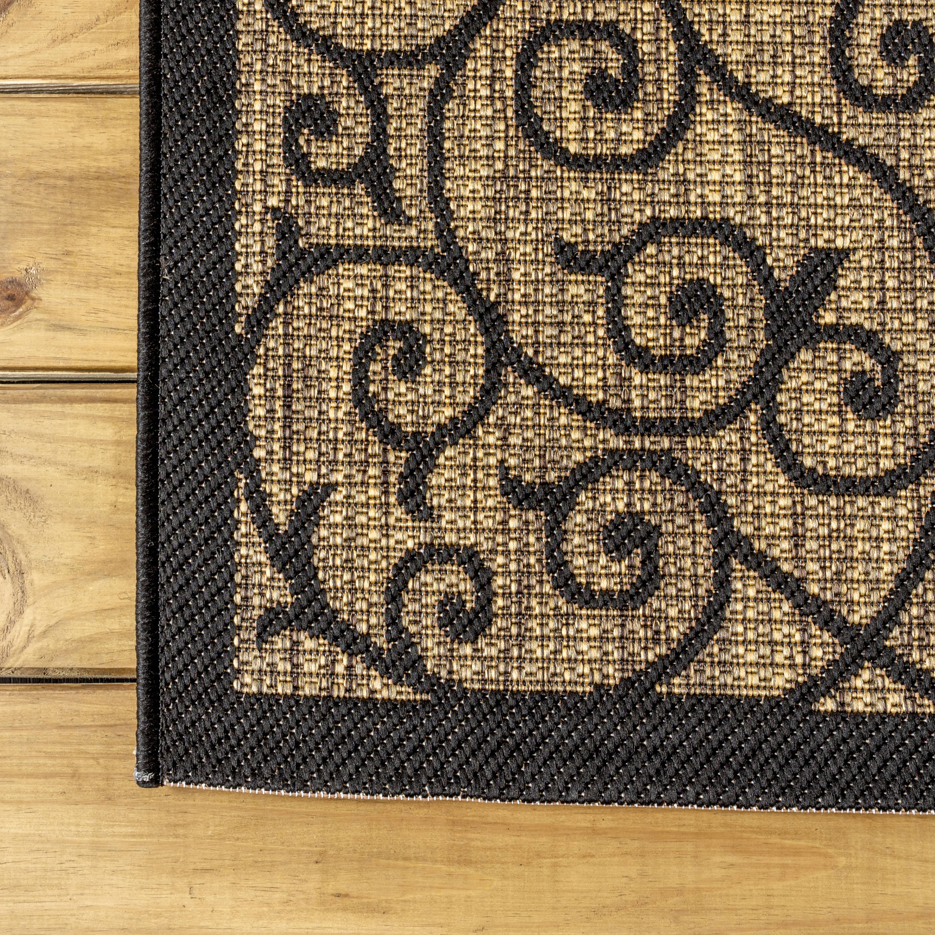 Filigree Rubber Scraper Doormat, Floor Door Mat in Black Rubber