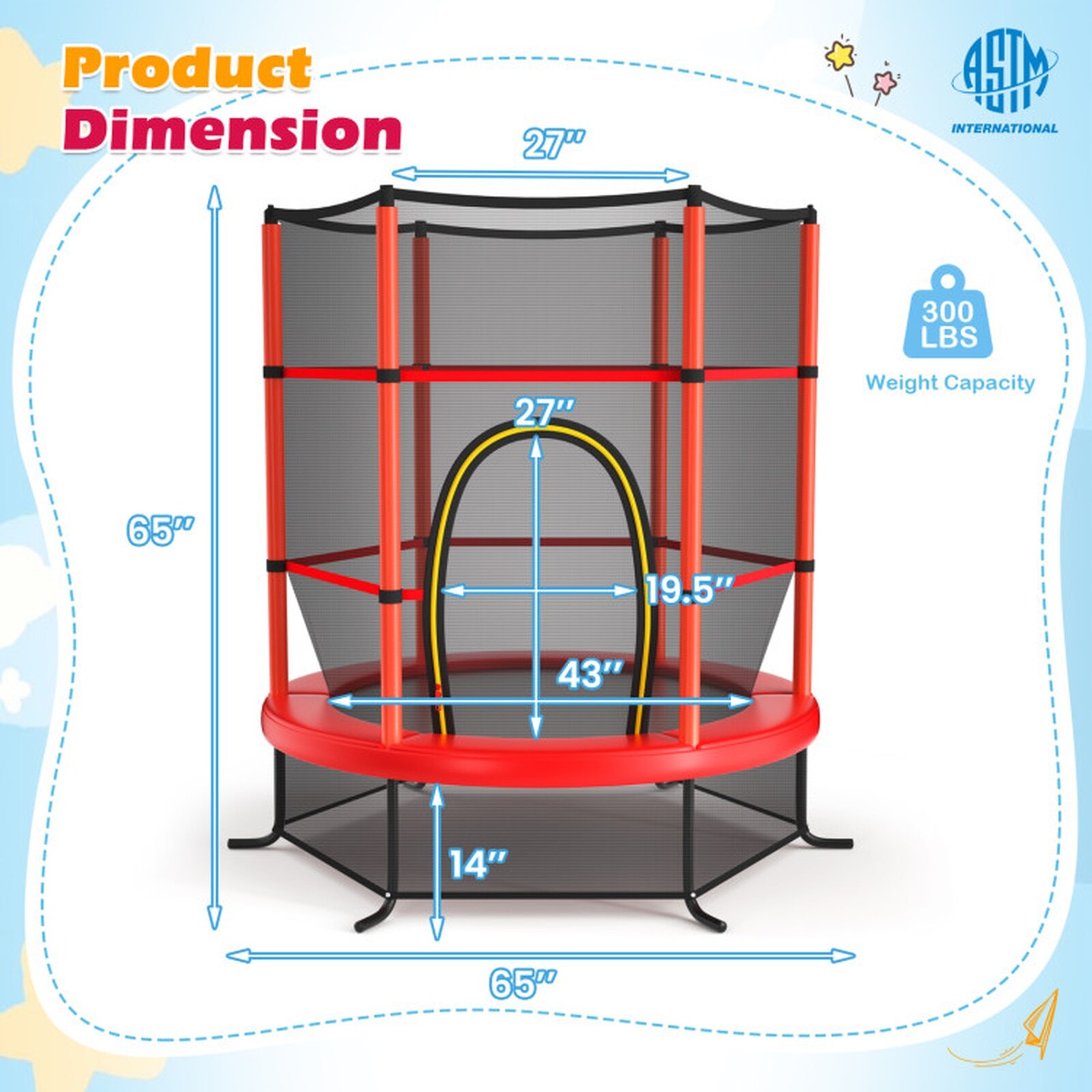SUGIFT Kids Recreational Trampoline with Enclosure Net 43-in Jumping ...
