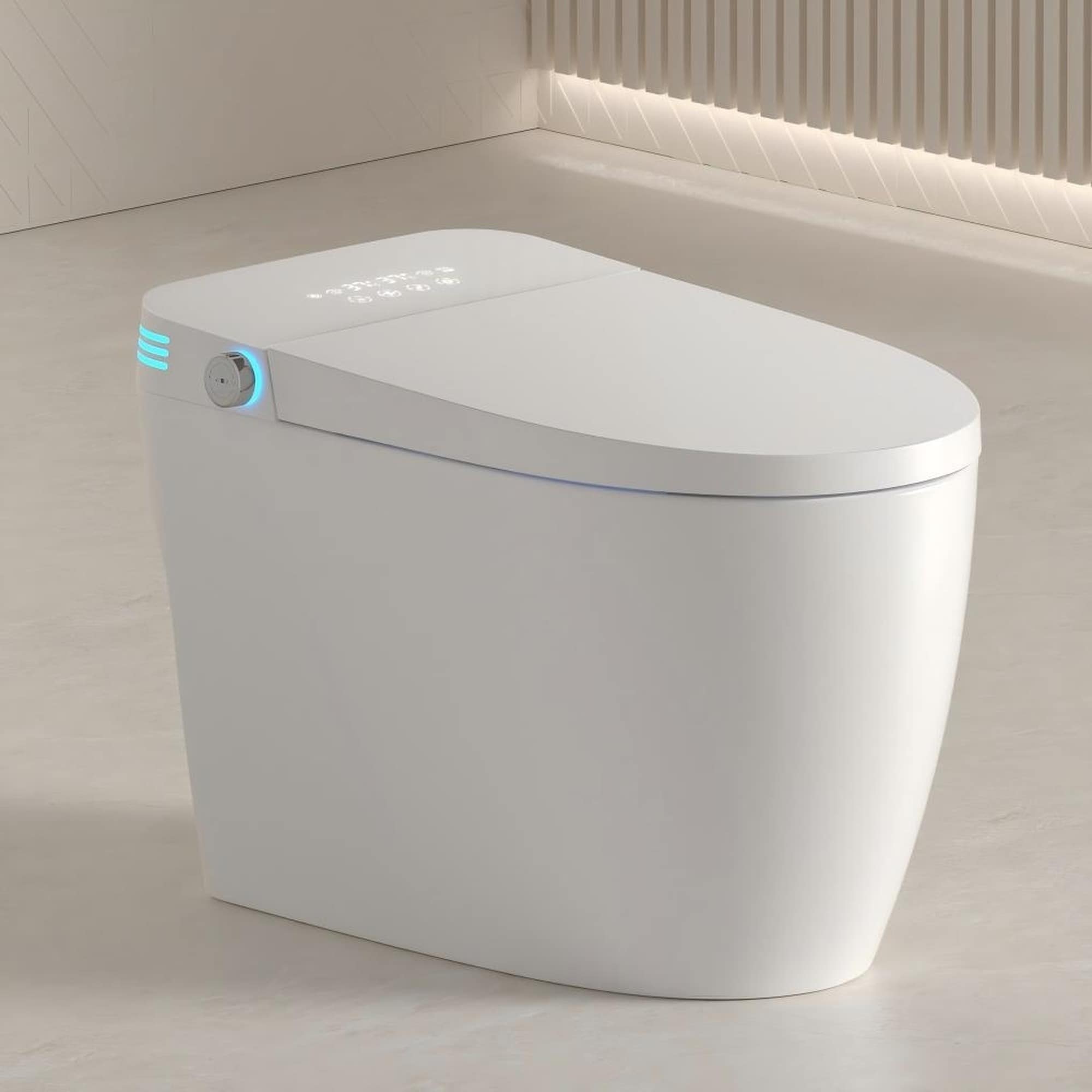 IAK - 27 inch x 16 inch x 18 inch White Ceramic Tankless Smart Toilet with Bidet Built In with Au...