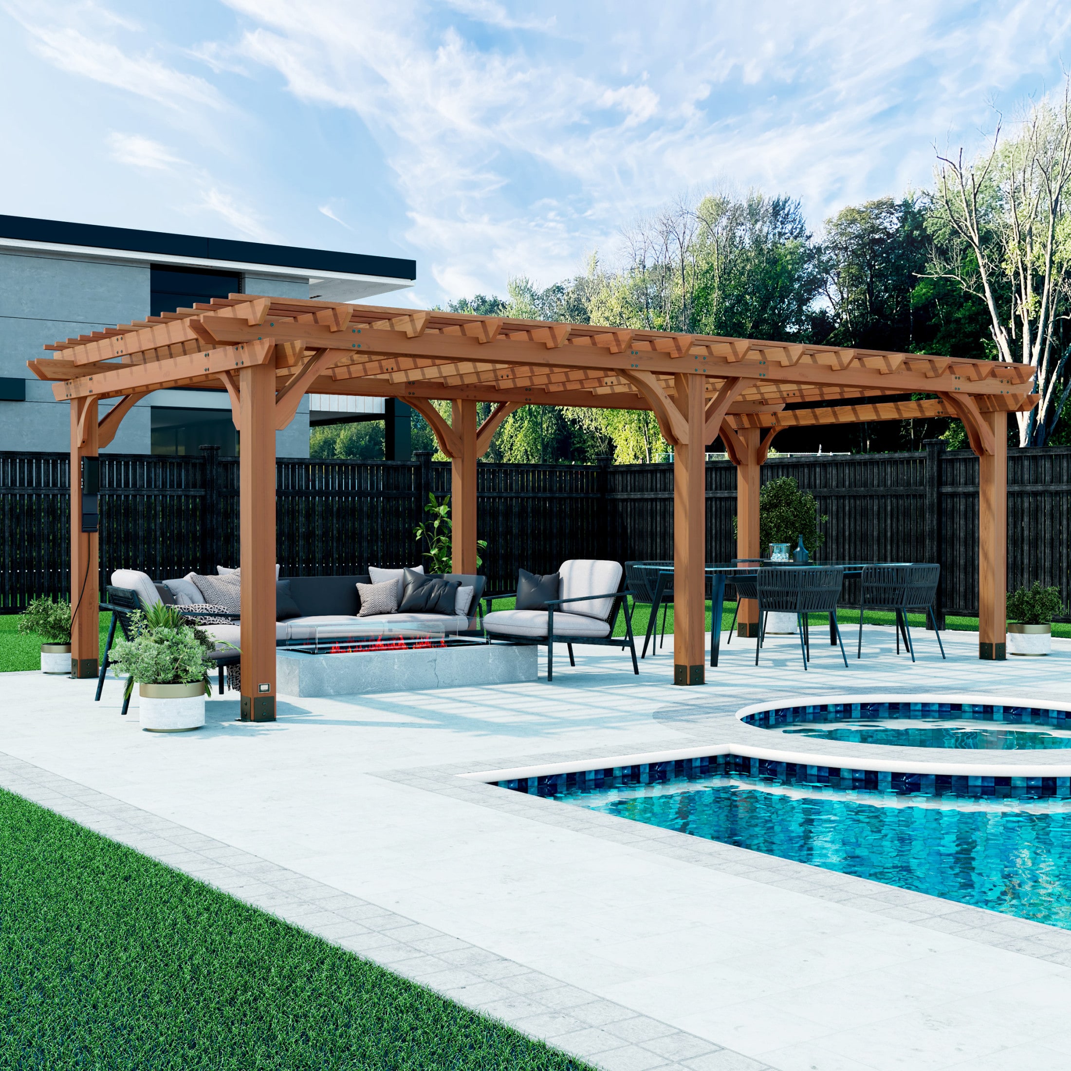 Backyard Discovery 2405035COM Beaumont 12-ft W x 24-ft L x 8-ft H Brown Wood Freestanding Pergola