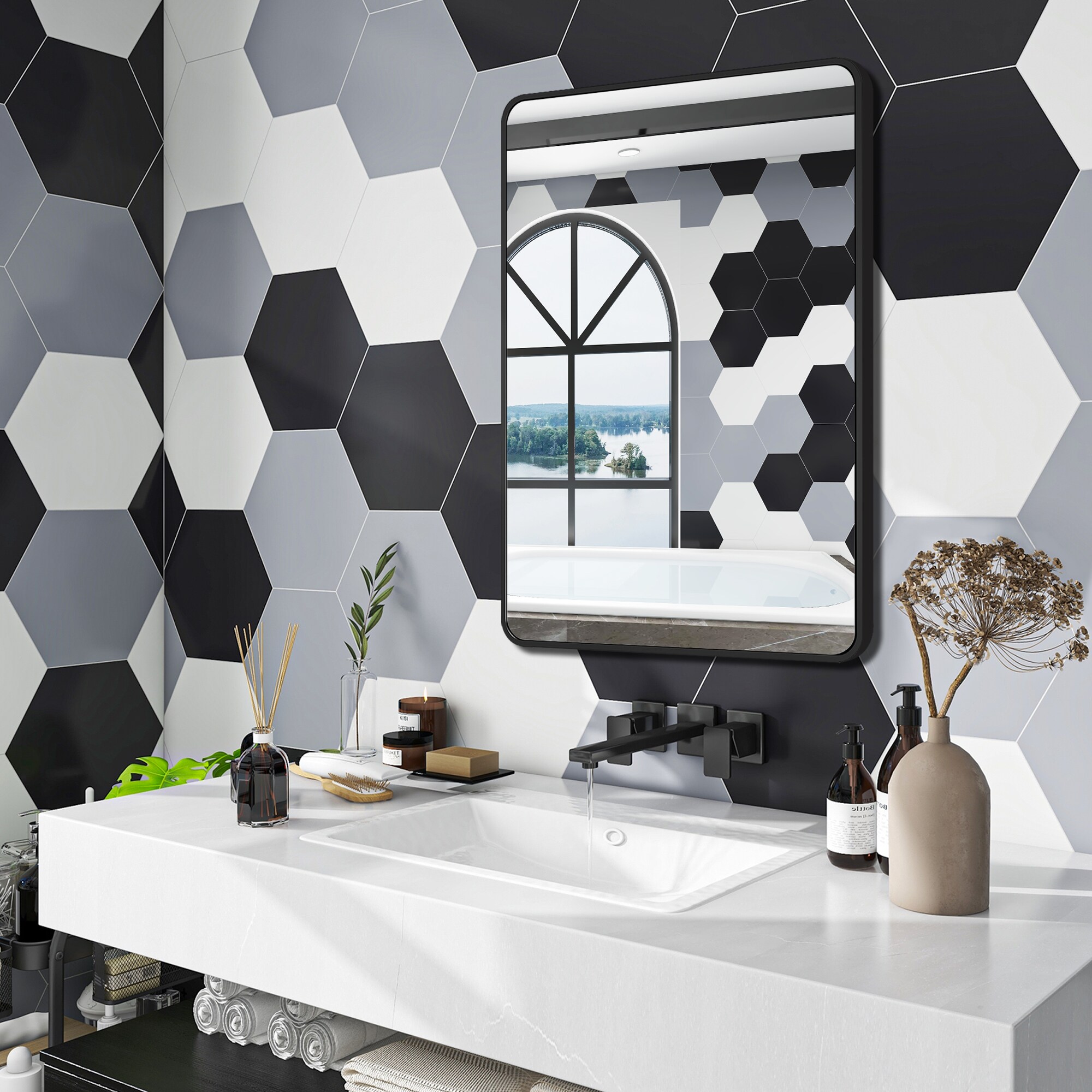 WELLFOR GIJ-MR01-2430BK Framed-Bath-Mirrors - View #6