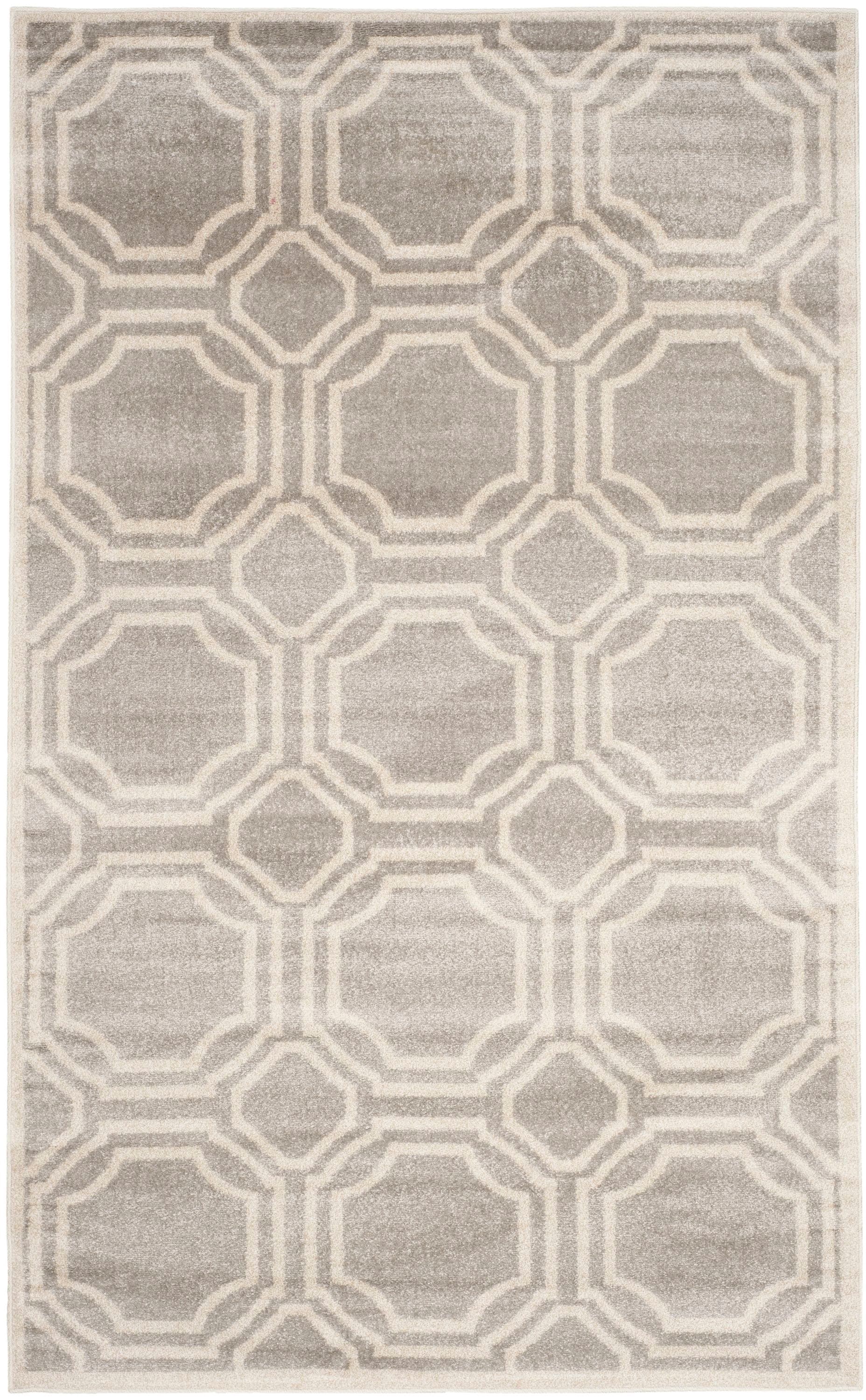 Elegant Geometric Light Grey & Ivory Synthetic Area Rug 5' x 8'