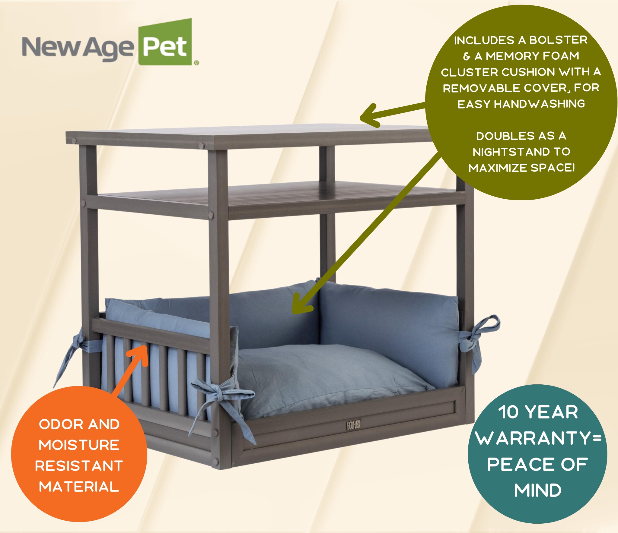 Grey ECOFLEX Elevated Orthopedic Dog Bed Nightstand