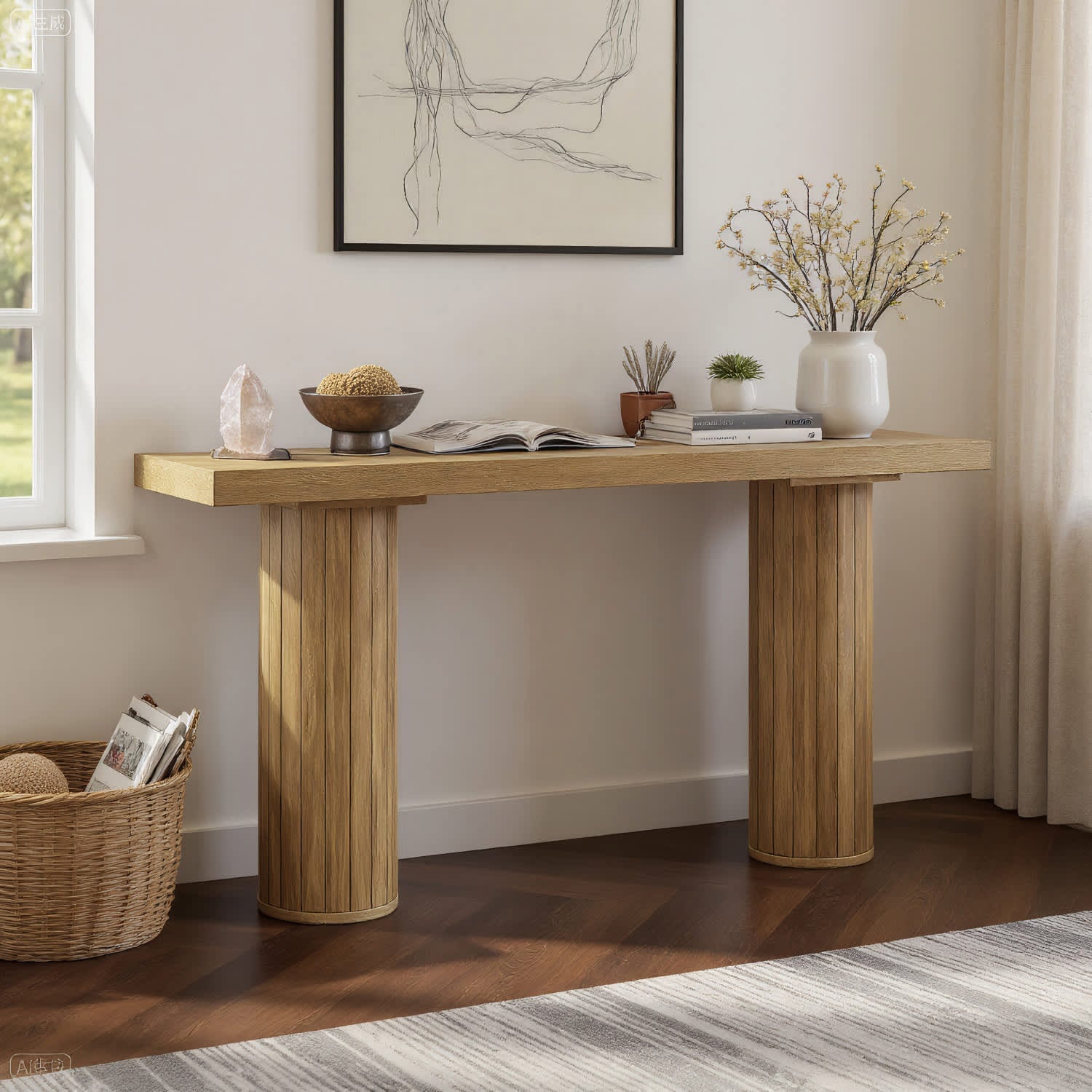 CIPACHO DY-HOGA-SL0039 63 Inch Long Farmhouse Console Table Narrow Sofa Couch Table for Living Room Entrance Table for Hallway Foyer