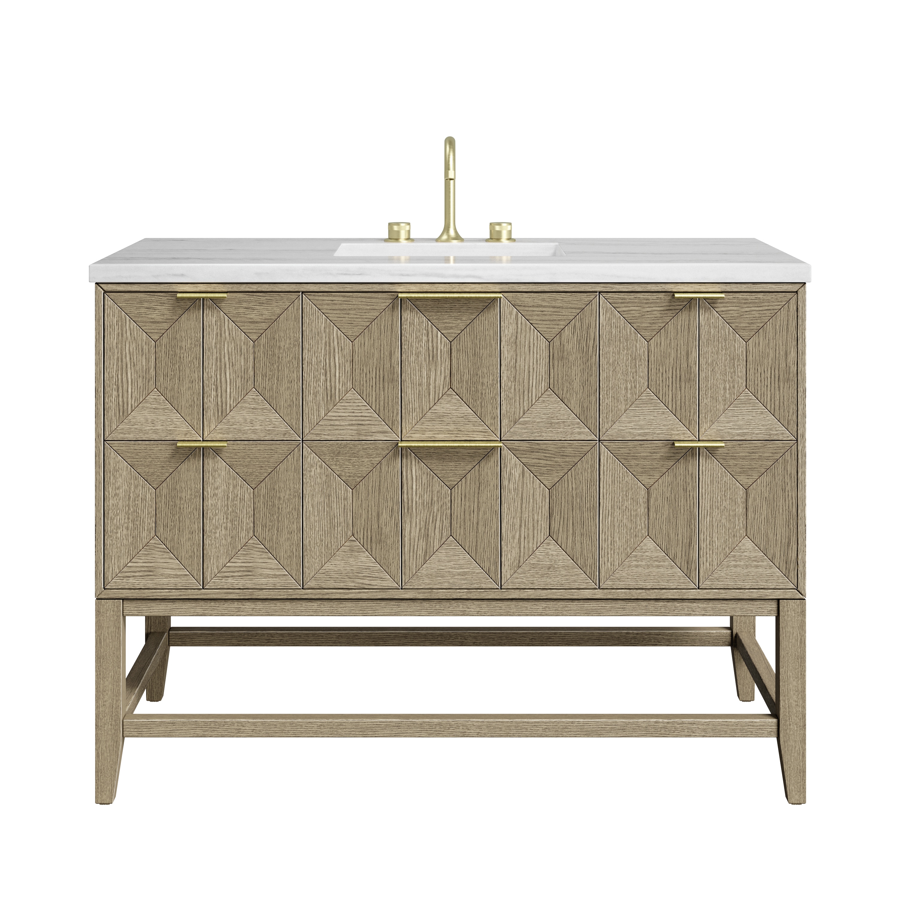 James Martin Vanities D100-V48-PBO-3AF Emmeline 48-in Pebble Oak Undermount Single Sink Bathroom Vanity with Arctic Fall Solid Surface Top