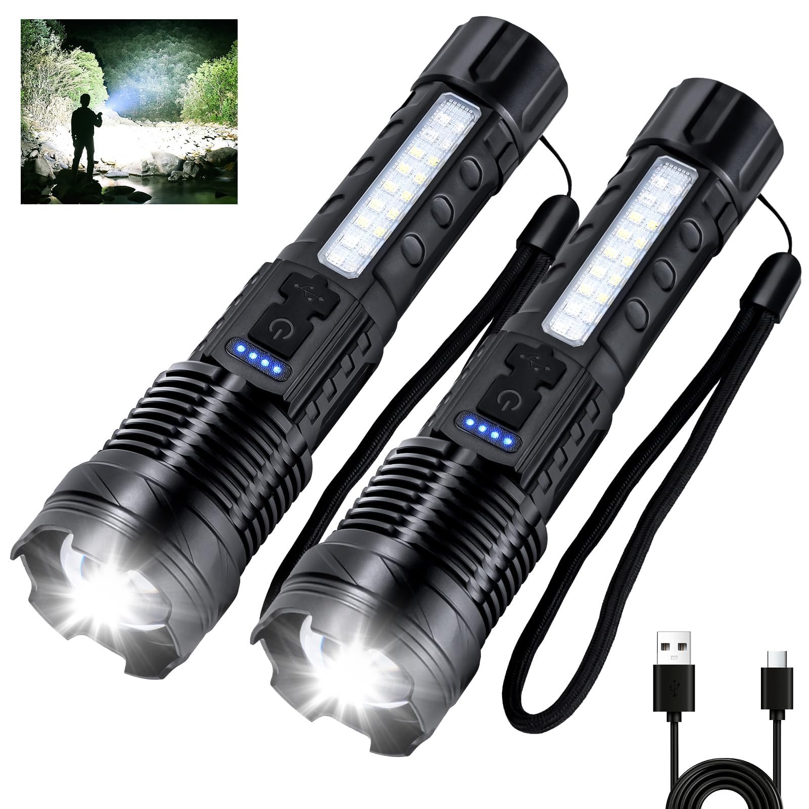 IUEST High Lumen renewable power Flashlight 2 Pack 980000L Super Bright ...