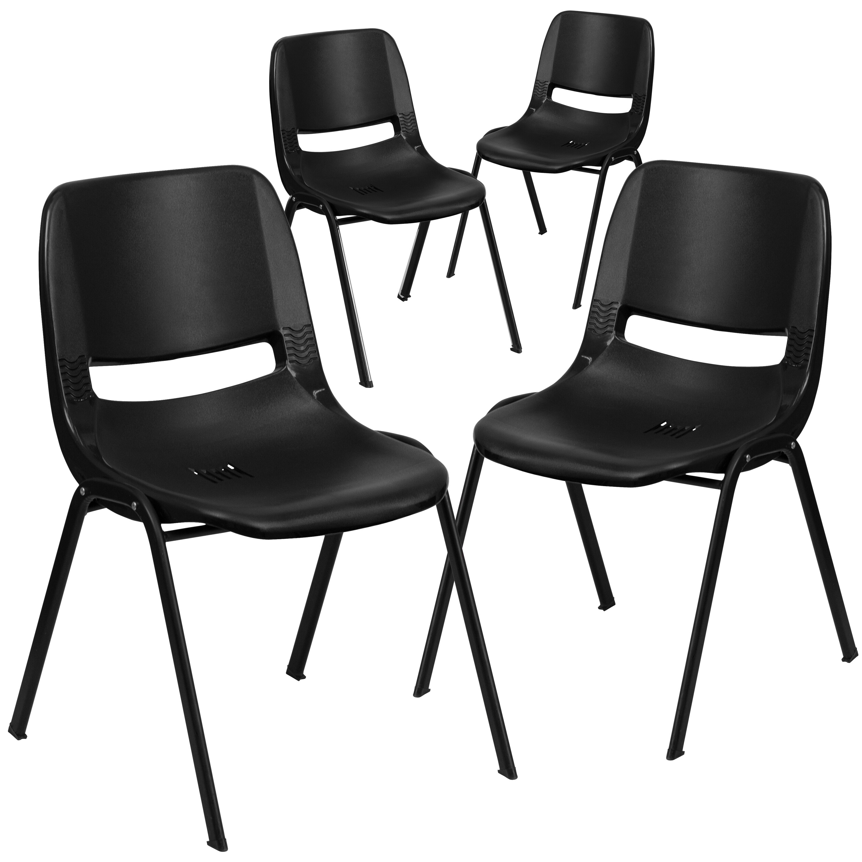 Flash Furniture 889142058007 4 Pack HERCULES Series 440 lb Capacity Kids Black Ergonomic Shell Stack Chair with Black Frame and 12-in Seat Height