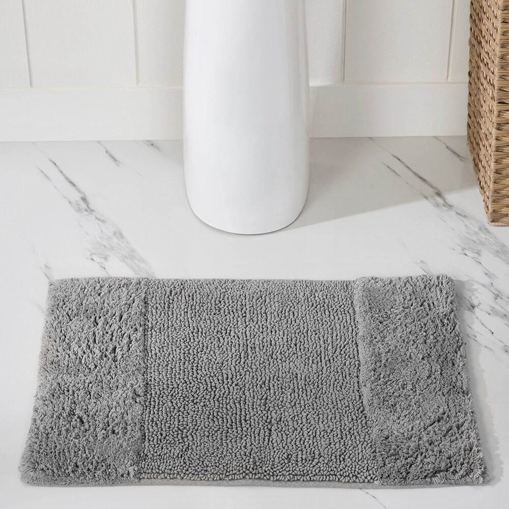 Home Outfitters Grey/White 100% Cotton Bath Rug 20x32 inch, Absorbent Bathroom Floor Mat, Modern/Contemporary