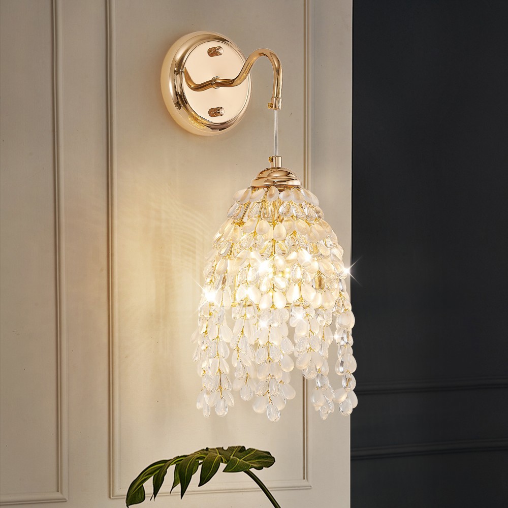 Basdien 18 in Gold Wall Sconces Set of 2 Crystal Grape Shaped Beaded String Light Fixture Hardwired Elegant Hanging Wall Lamp for Living Room Bedroom Hallway Bathroom Vanity Modern Luxury Home Decor Bulb Not Included Easy Install Durable Style