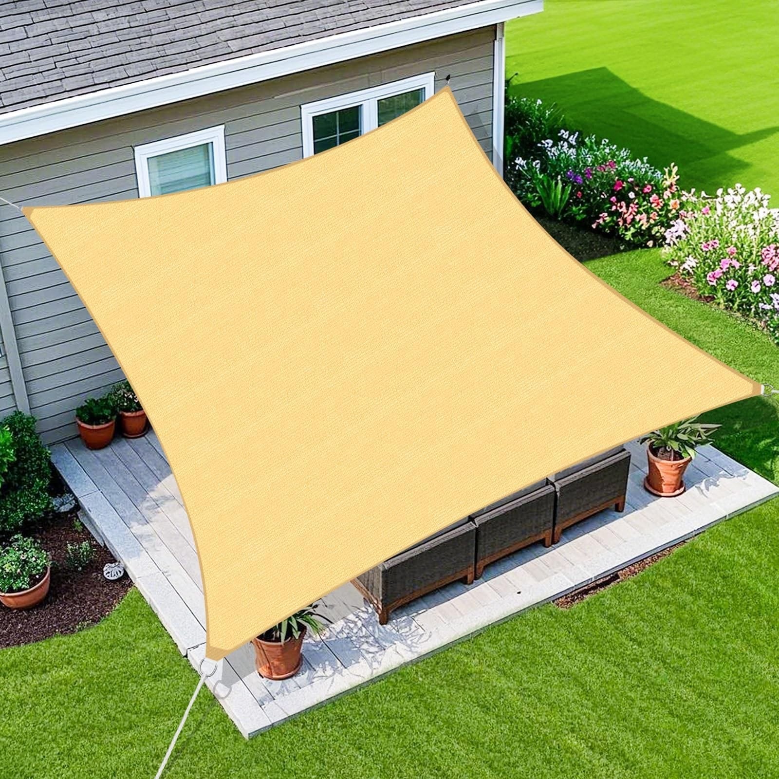 Slagawa 16 x 20 ft Rectangle Sun Shade Sail Curved Edge Sand Breathable ...