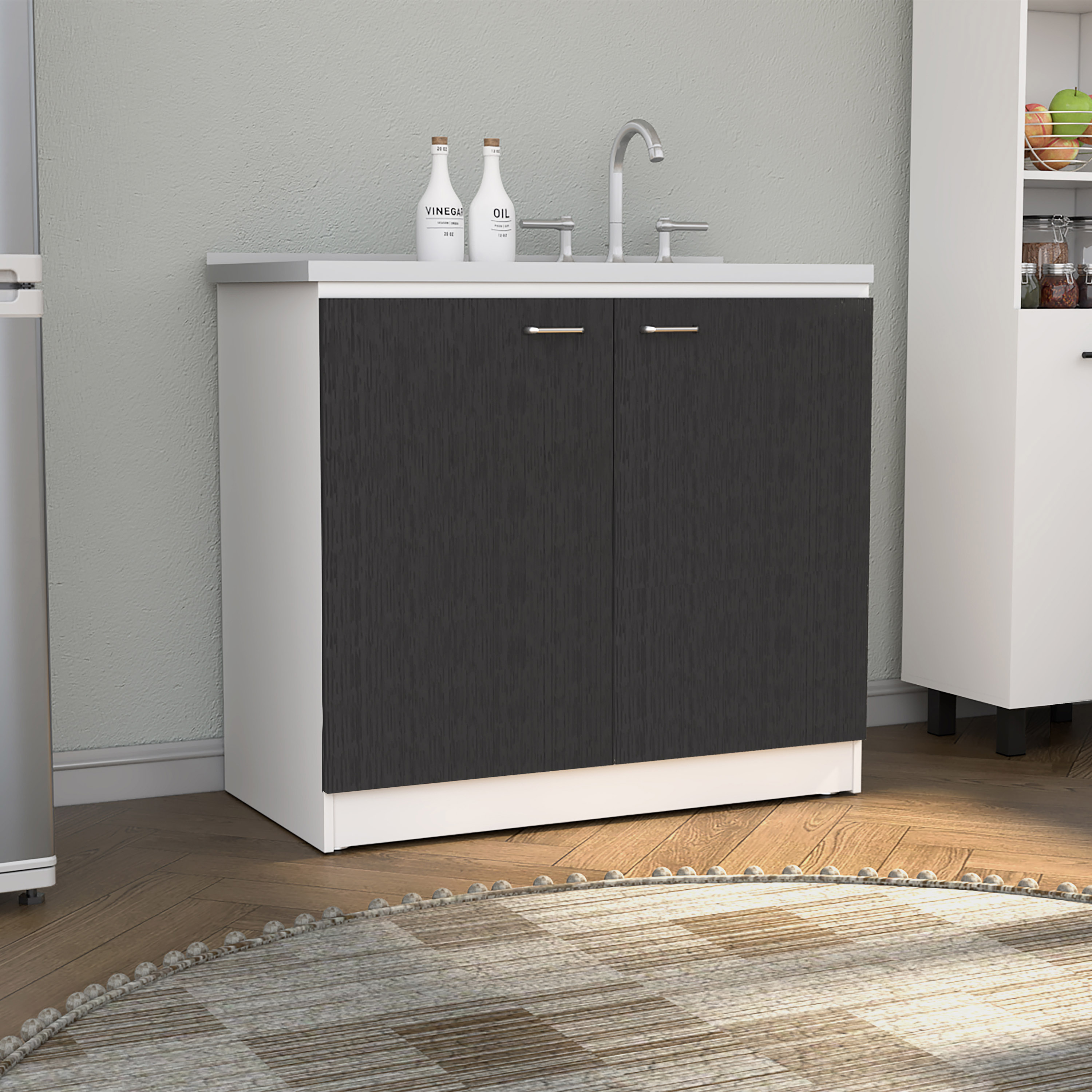 Lirago Utility Sink Base Cabinet with Integrated Stainless Steel Countertop Laundry Sink with Cabinet Freestanding Kitchen Utility Sink Cabinet with Interior Shelf for Laundry Room Utility Room Mudroom Kitchen Black