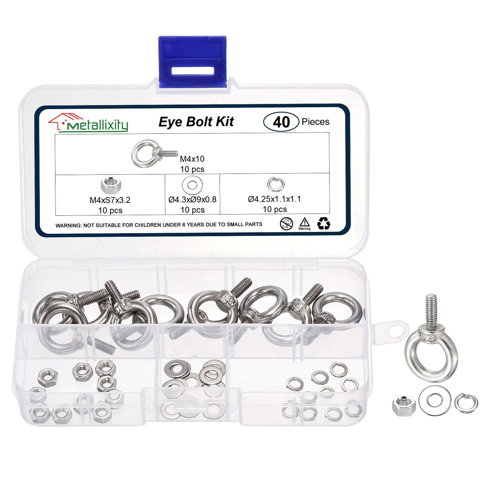 Unique Bargains - Shoulder Eye Bolt with Flat Washers and Nuts and Spring Washers (M4x10mm) 10set...