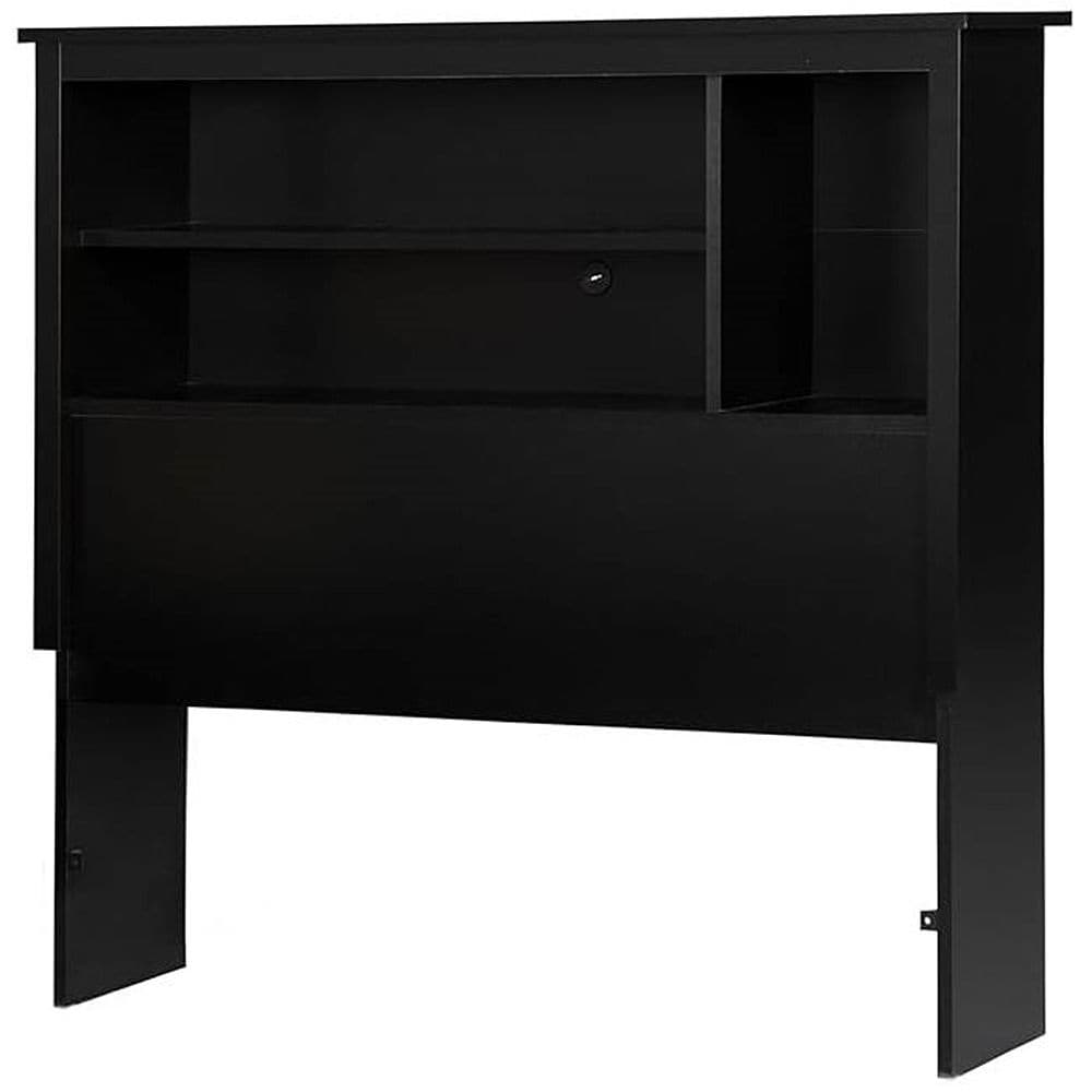 Slickblue - Modern Twin Sized Engineered Wood Black Headboard with 3 Open Shelves and Grommet Hol...