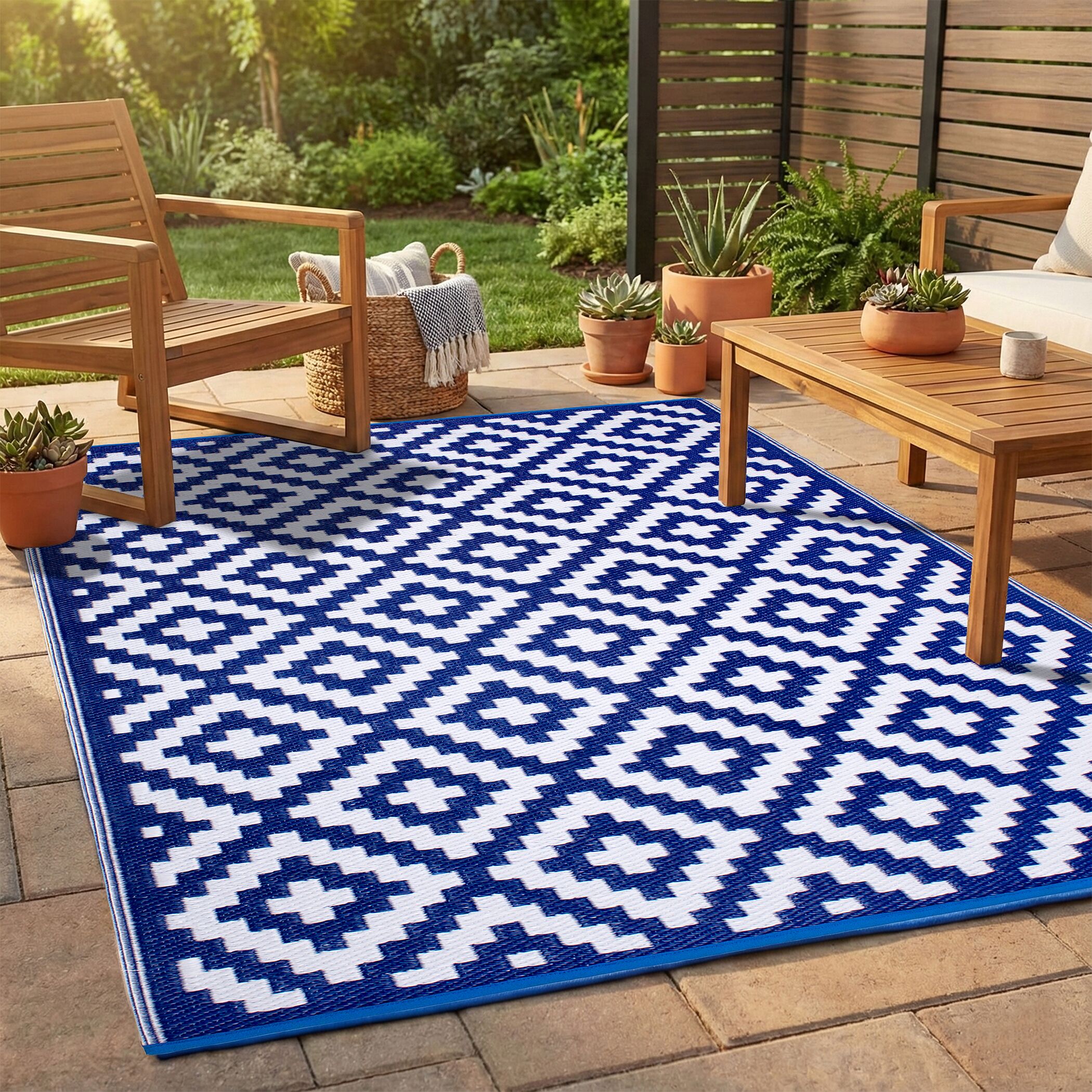 FH Home 4 x 6 (ft) Flatweave Polypropylene Aztec - Blue White