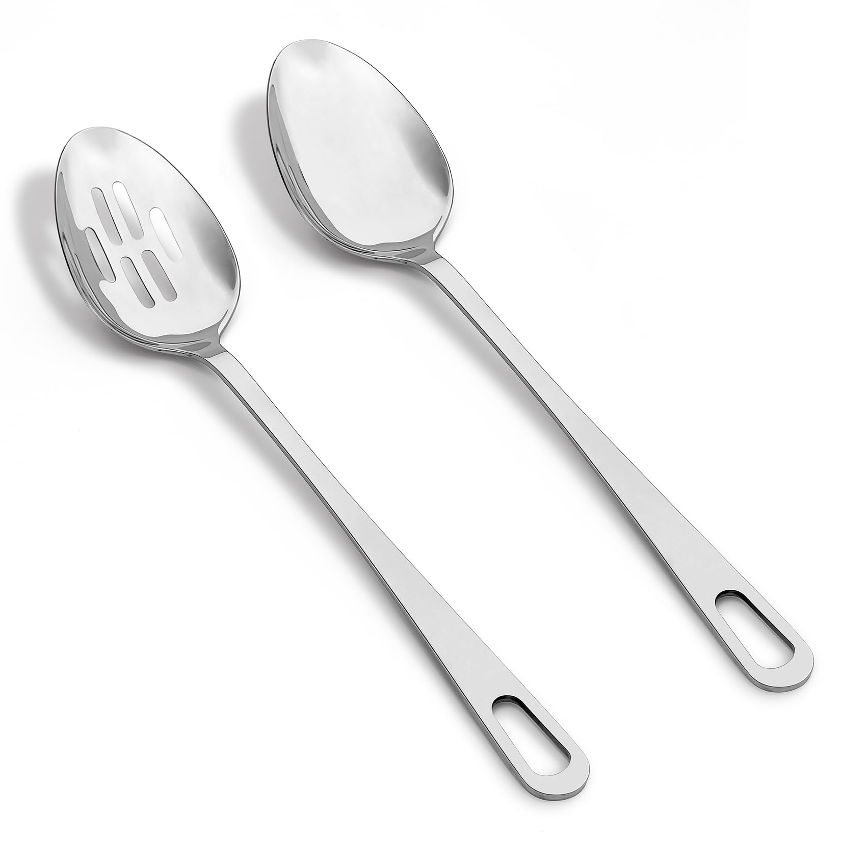Aoibox  Silver Stainless Steel 13 4 In Large Solid and Slotted Cooking Serving Spoons Dishwasher Safe Set of 2