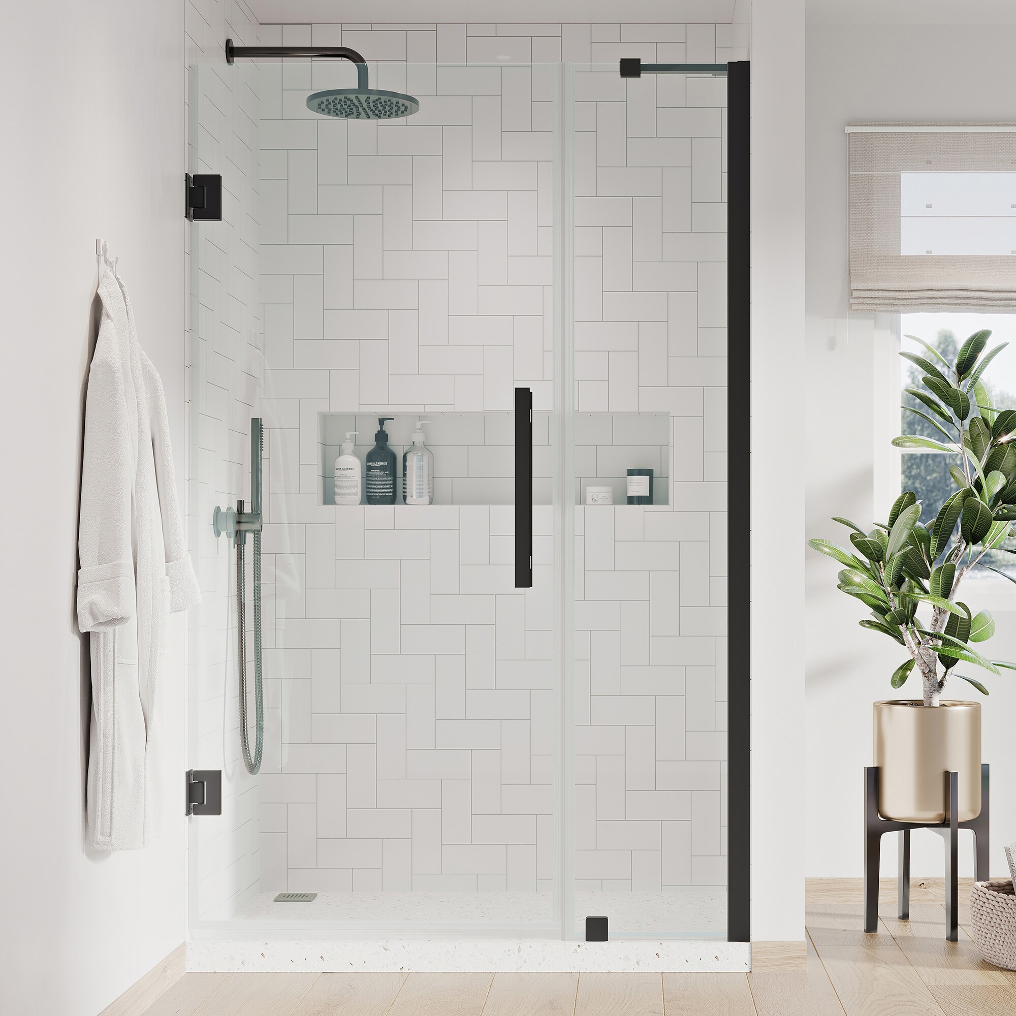 OVE Decors 828796053334 Tampa-Pro Matte black 43-15/16-in to 45-1/8-in W x 72-Inches H Frameless Pivot Shower door 5/16-in Thick Clear Glass