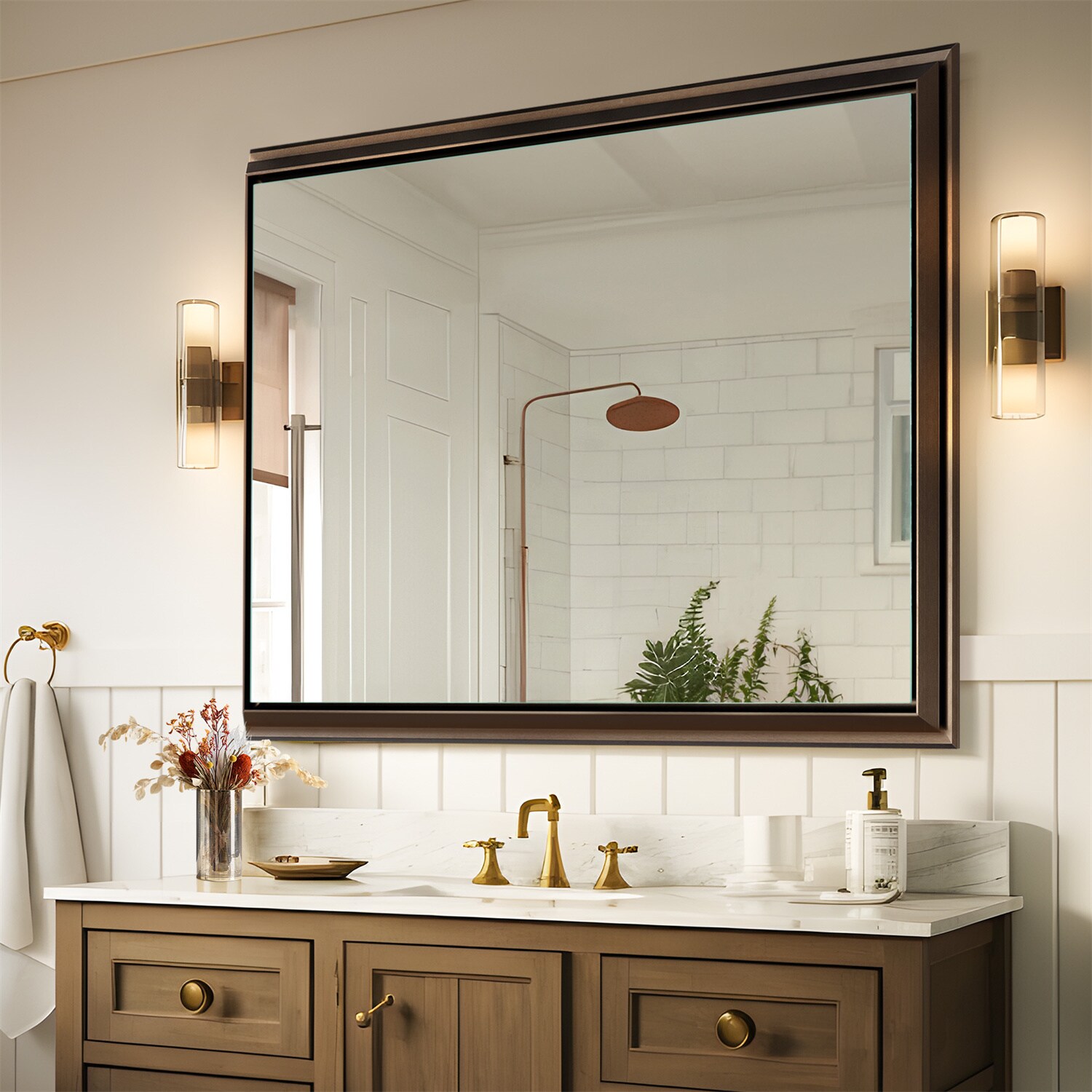 36-in x 48-in Framed Bathroom Vanity Mirror (Brown) in the Bathroom ...