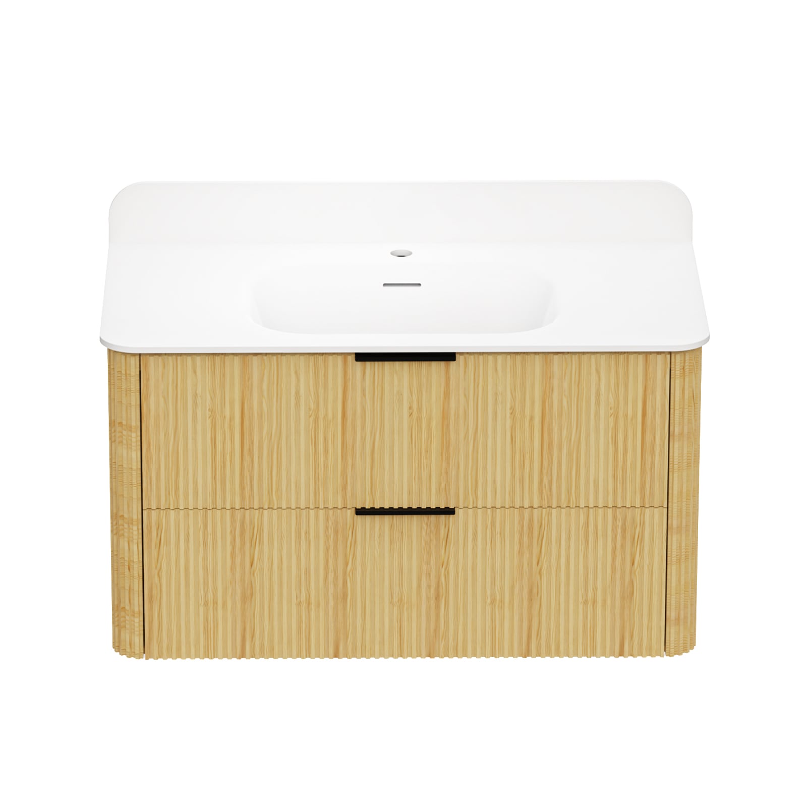 POCCI 36 Inch Golden Oak Wood Bathroom Vanity with Fluted Design and Integrated Sink