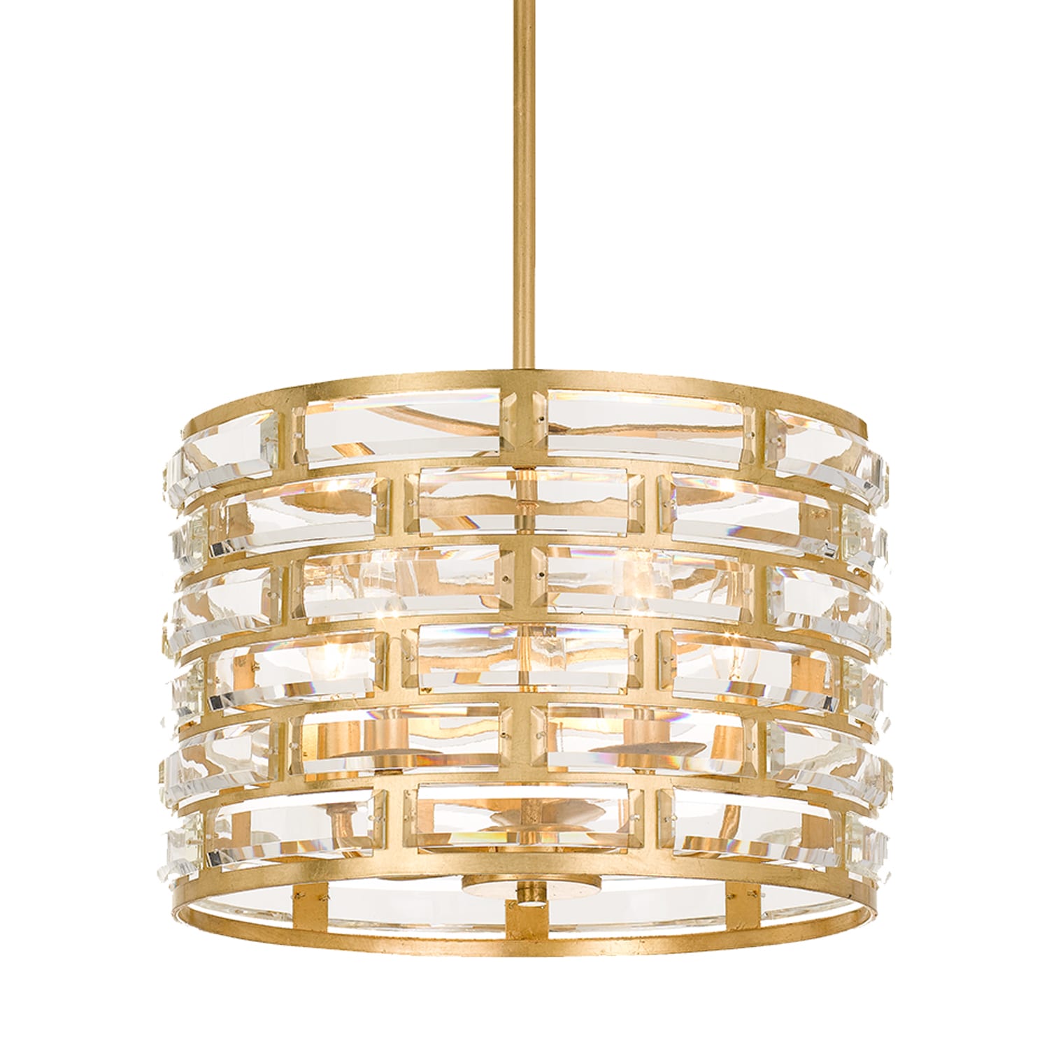 Antique Gold Mini Drum Chandelier with Crystal Accents
