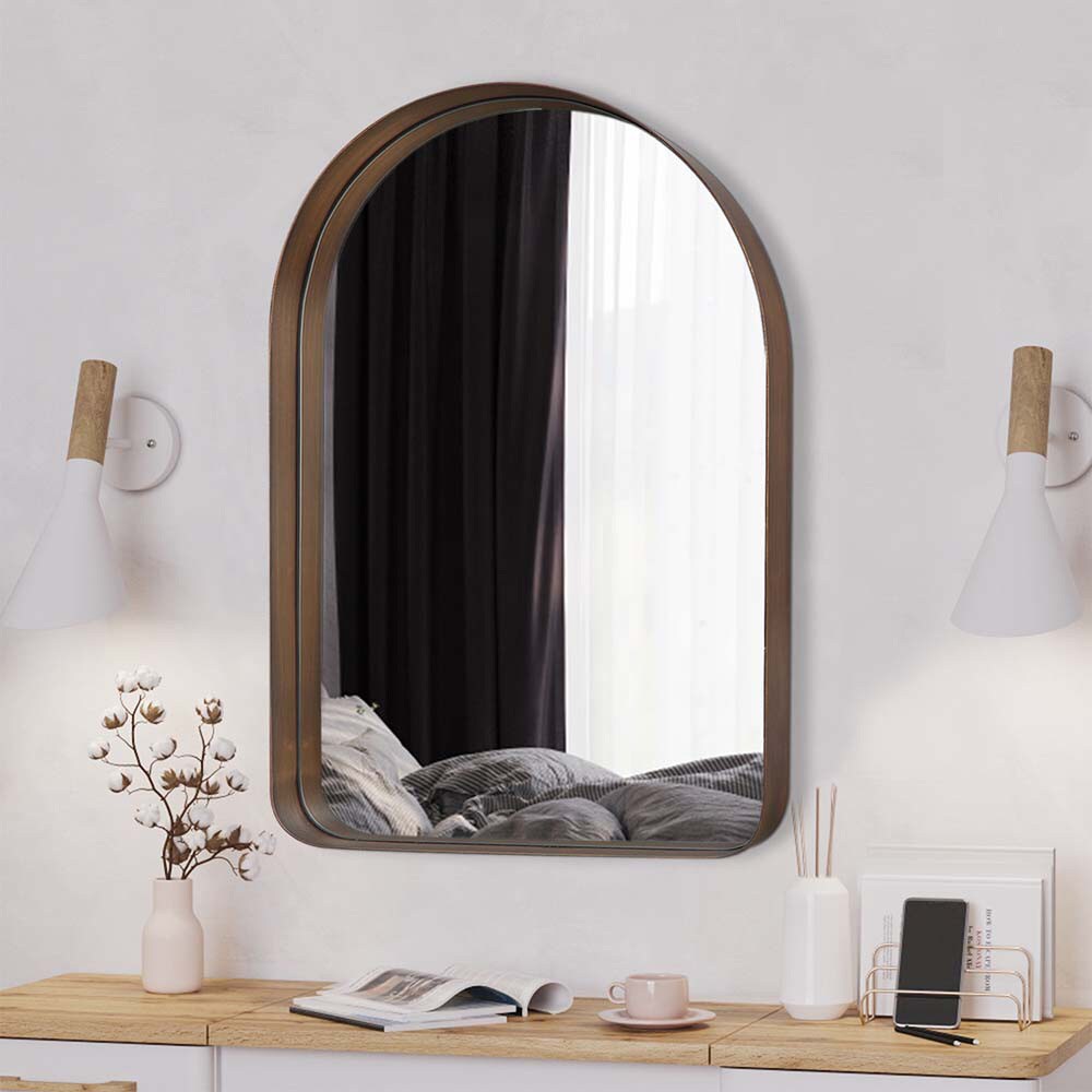 Clavie YS-20302-ABR 20-in W x 30-in H Arch Brown Framed Wall Mirror