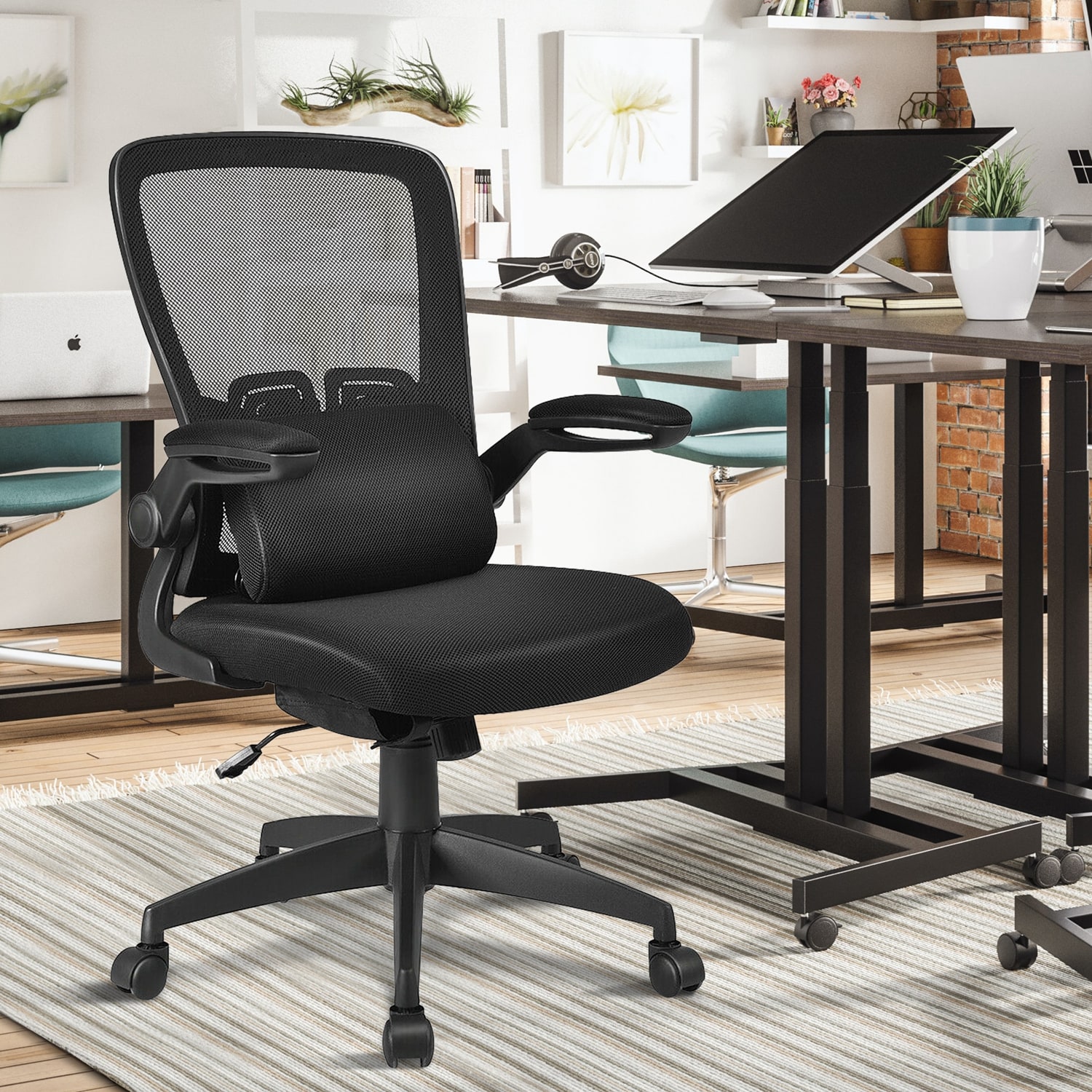 WELLFOR Ergonomic Desk Office Chair Black Contemporary Ergonomic ...