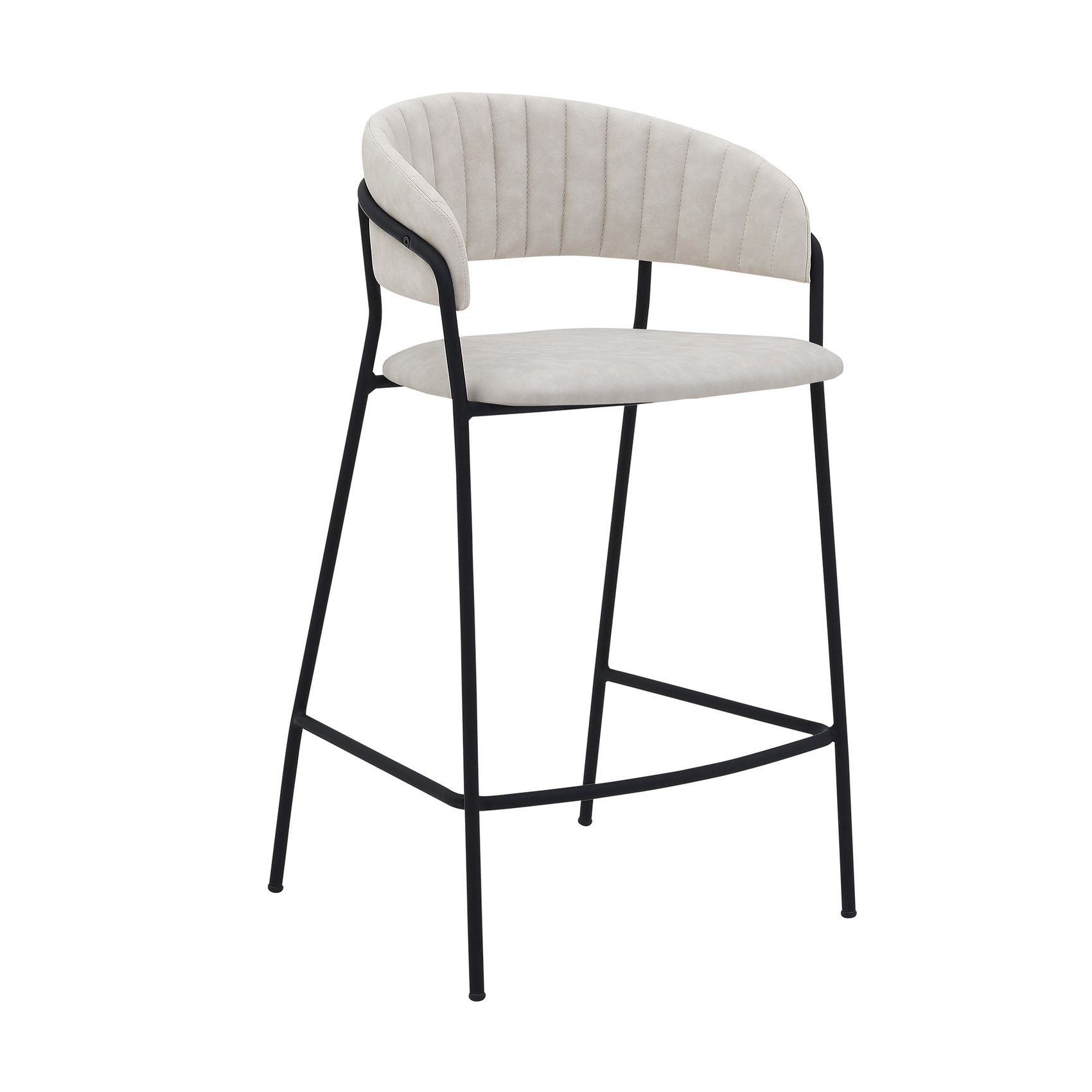 HomeRoots 4000477020 Cream 1-in H Short Round seat Upholstered Metal Bar Stool and Back