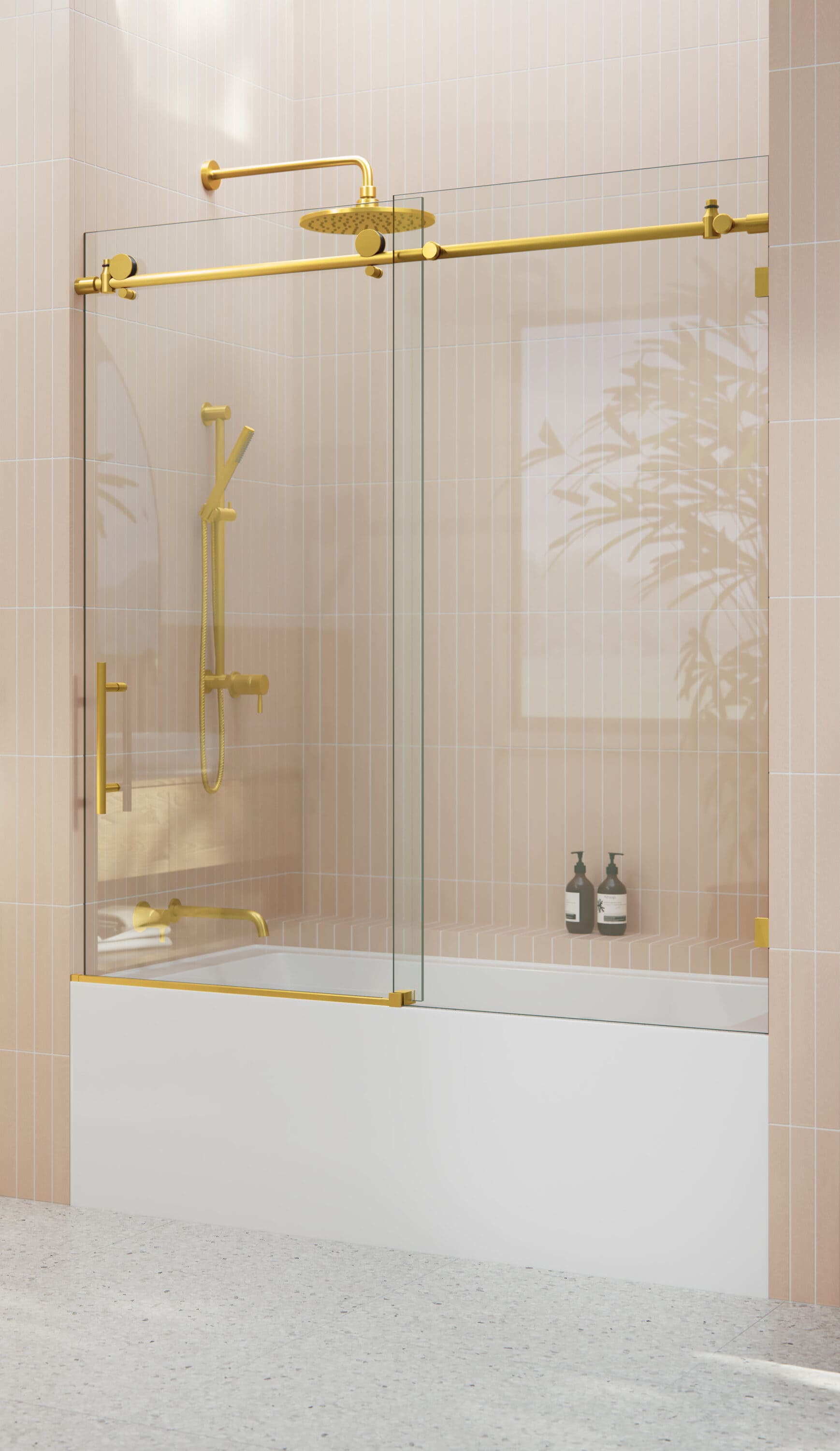 Glass Warehouse Eclipse Satin Brass 52-in to 56-in W x 60-in H Frameless Sliding Bathtub Door #GW-B-SLD-56-SB