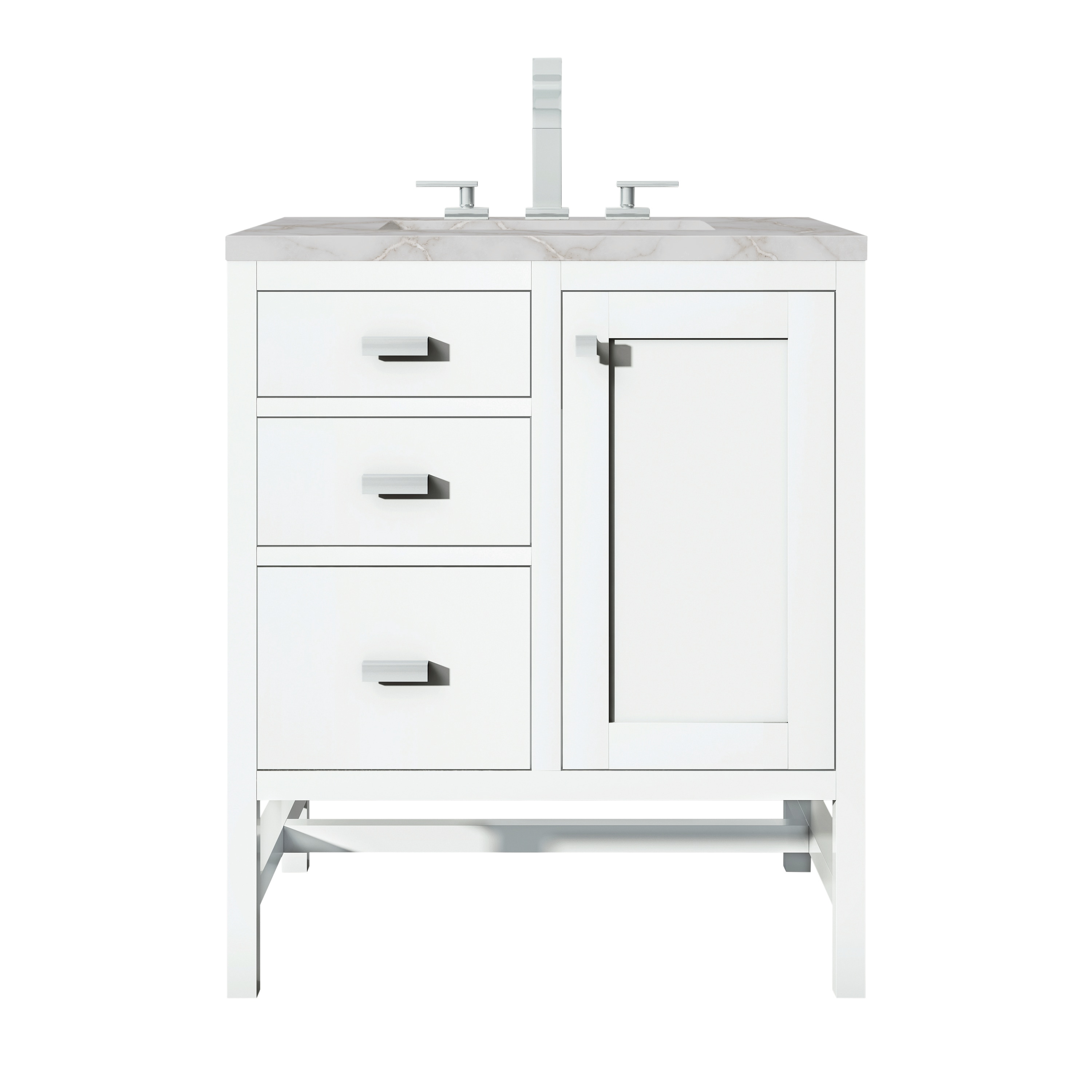 James Martin Vanities E444-V30-GW-3VSL Addison 30-in Glossy White Undermount Single Sink Bathroom Vanity with Victorian Silver Quartz Top