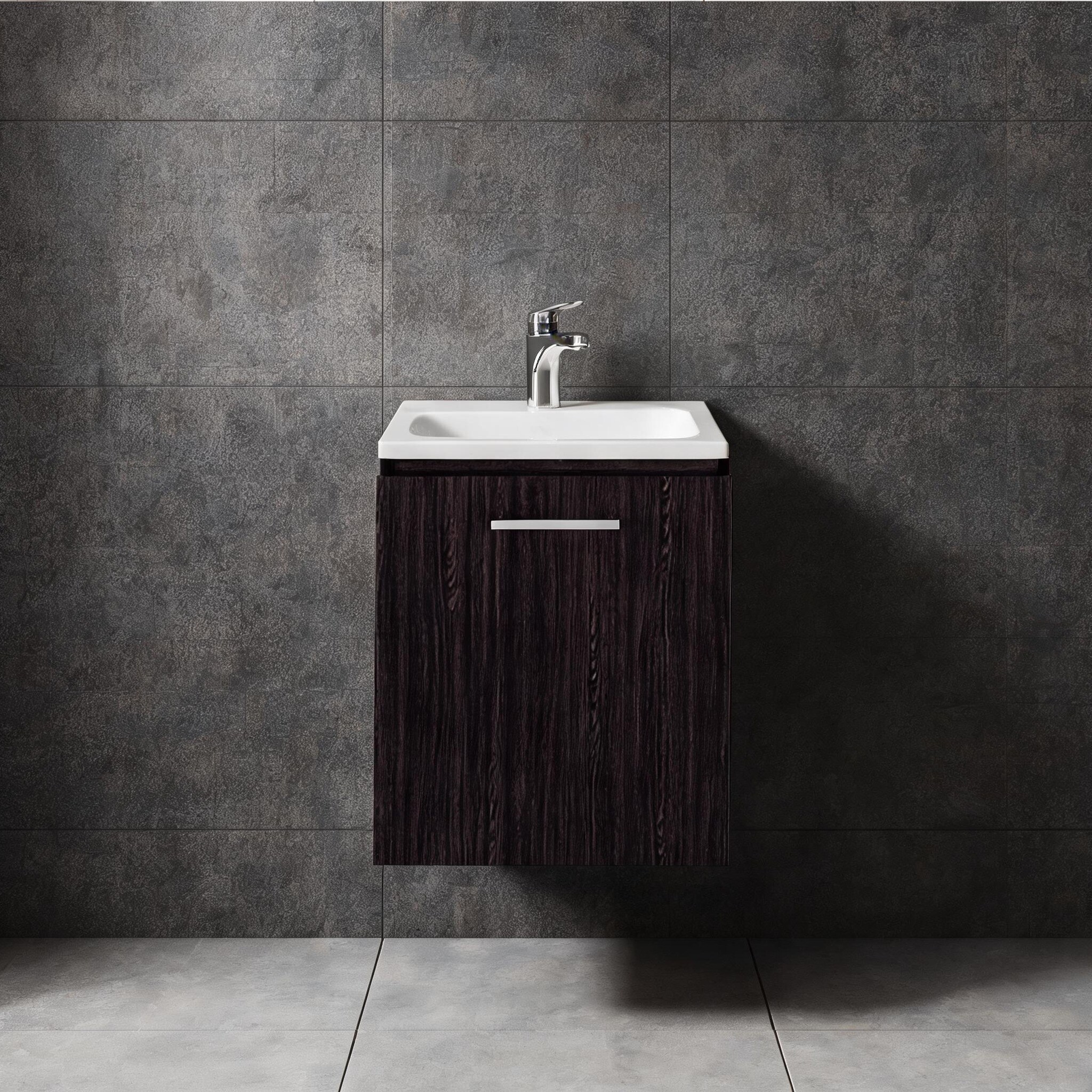 chillscreamni - Particle Board Single-Basin Vanity with Integrated Sink Wenge Finish Wall-Mounted...