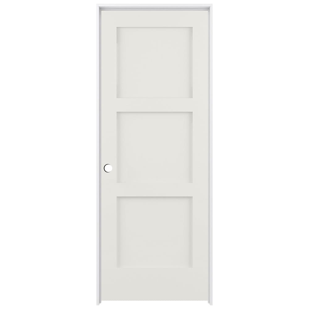 RELIABILT Shaker 32-in x 80-in Snow Storm 3-panel Square Solid Core Prefinished Pine Mdf Right Hand Inswing Single Prehung Interior Door in White -  LO1369229