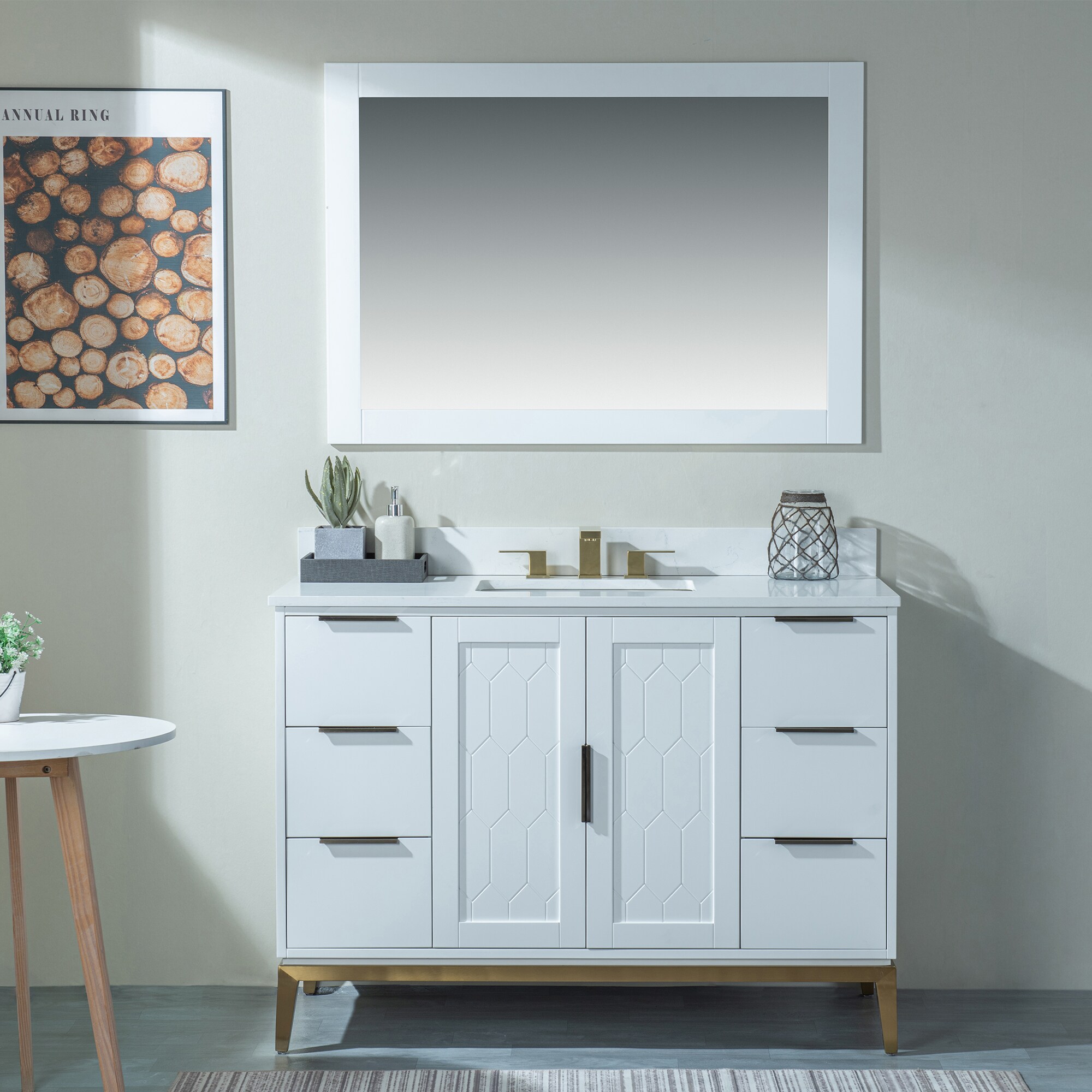 WELLFOR Alison 48-in Bathroom Vanities with Top 48-in White Undermount ...