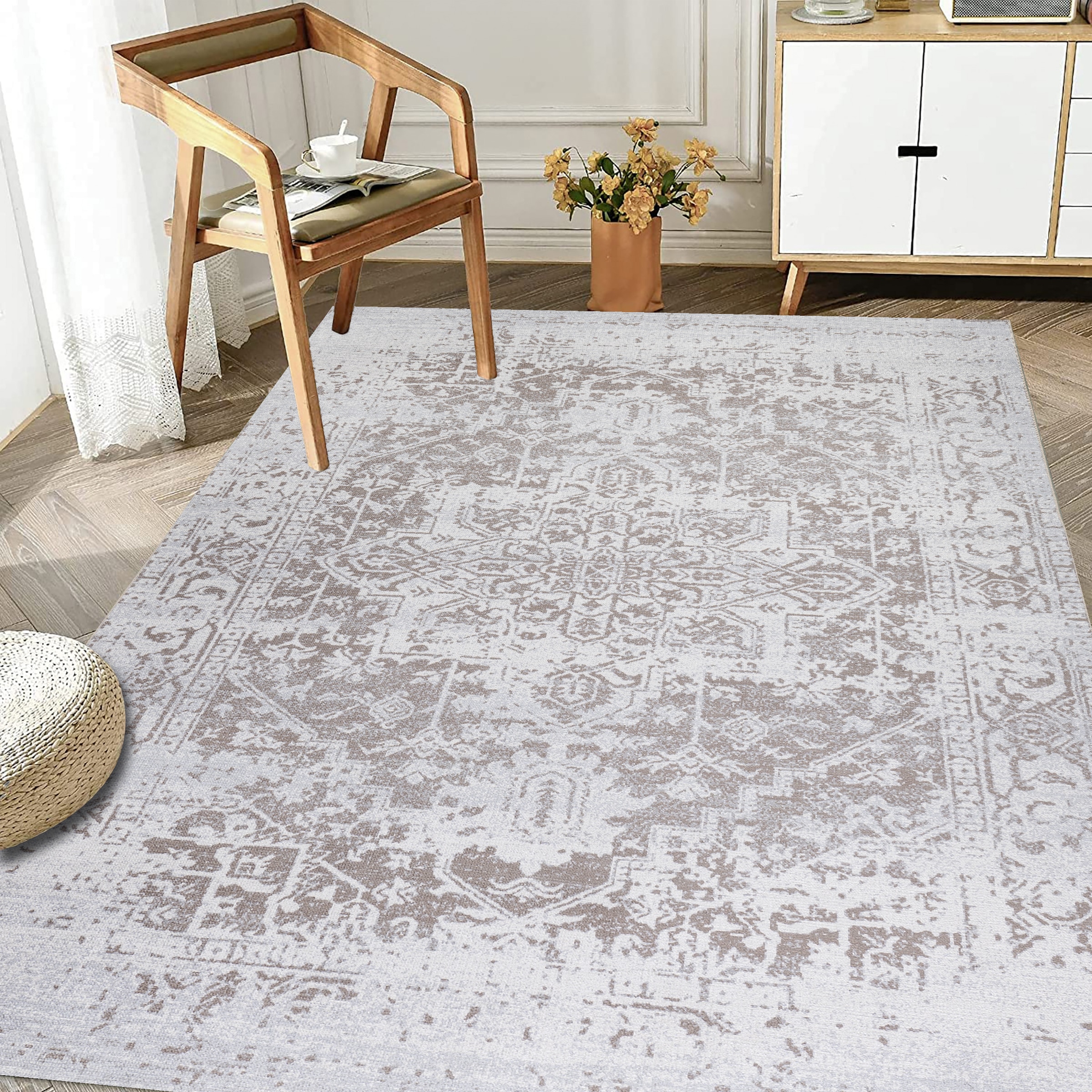 Playa Rug PLY-HMY-BGE-5X8 5 x 8 (ft) Polyester Himalayas-Beige Creme Rectangular Indoor Floral/Botanical Area rug