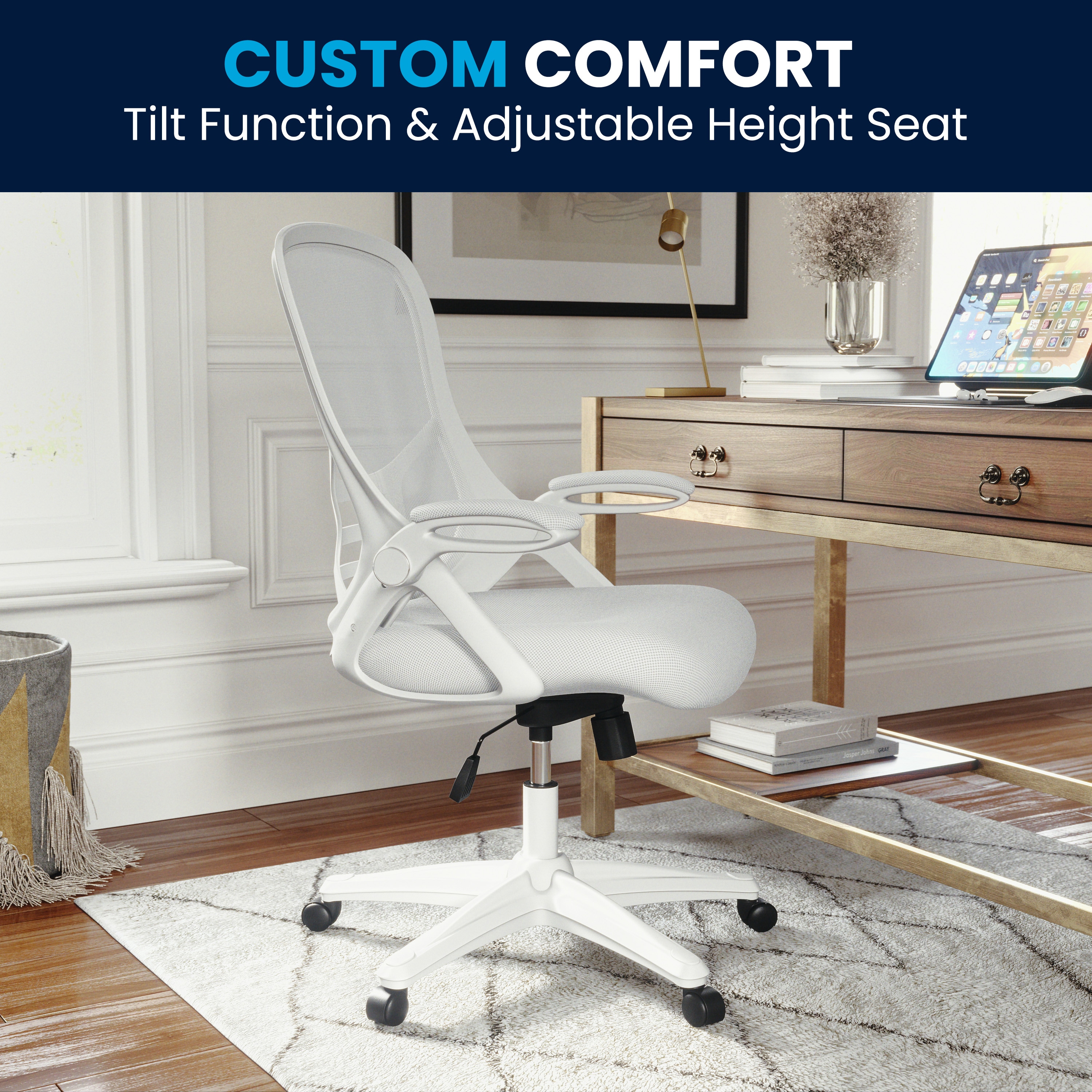 White High-Back Ergonomic Mesh Swivel Office Chair with Adjustable Arms