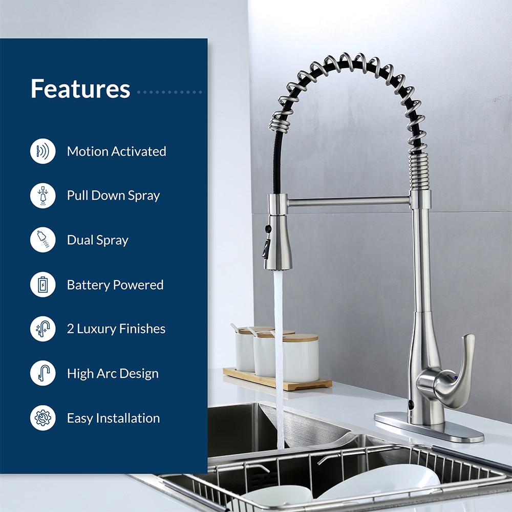 FLOW Brushed Nickel Single Handle Pull-down Kitchen Faucet with Sprayer ...