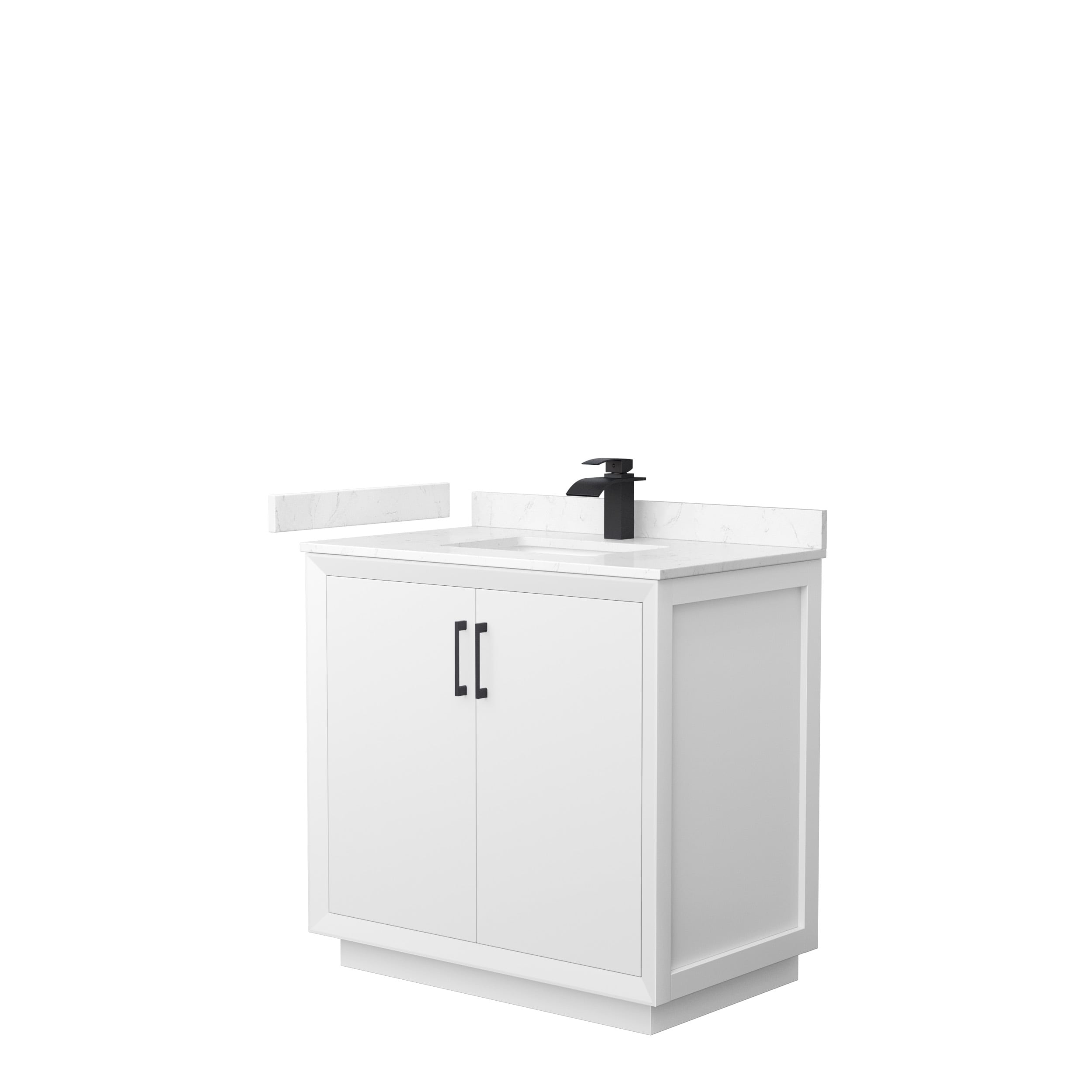 Wyndham Collection WCF414136SWBC2UNSMXX Strada 36-in White with Matte Black Trim Undermount Single Sink Bathroom Vanity with Carrara Cultured Marble Top