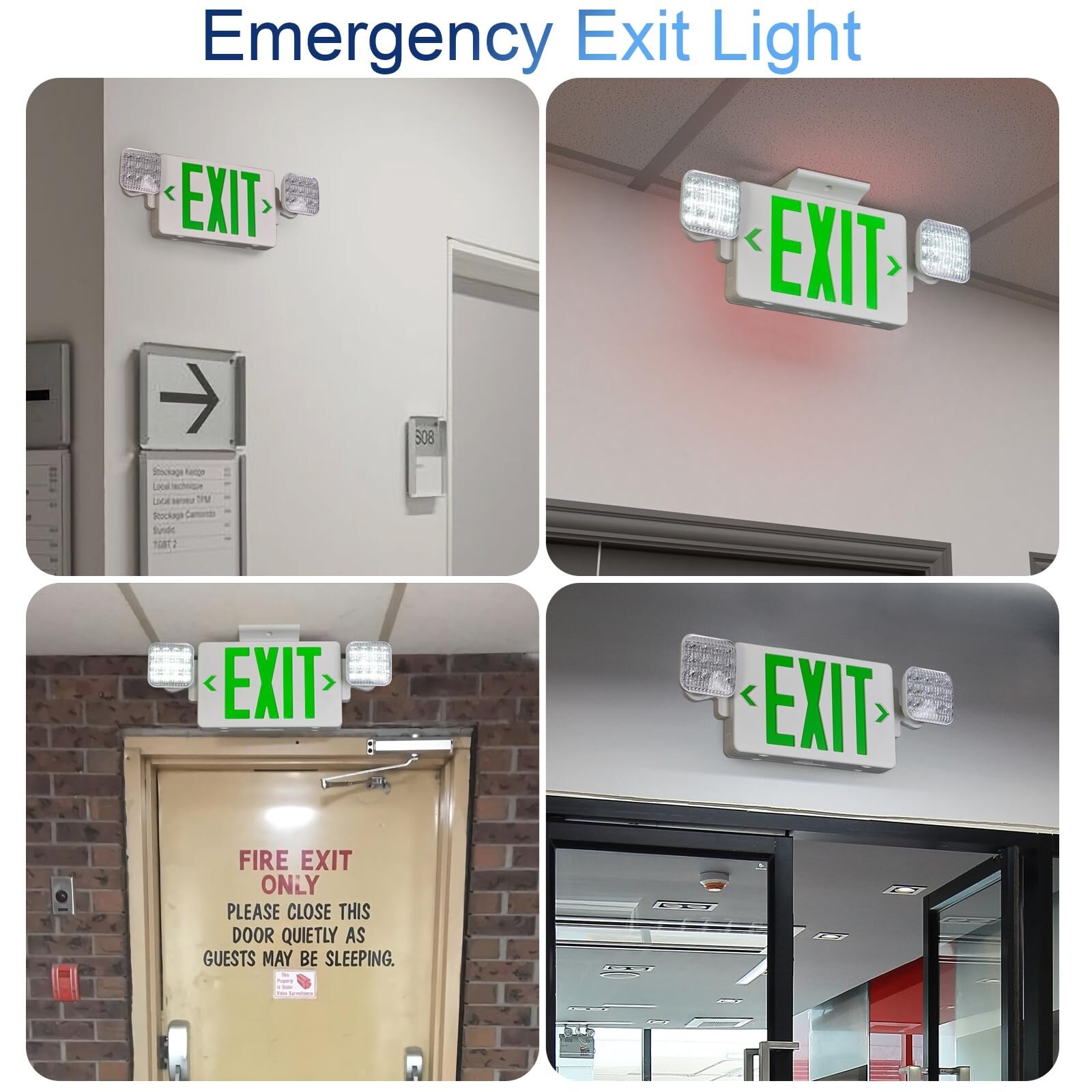 Misopily Green Exit Sign with Emergency Light Two Adjustable Square ...