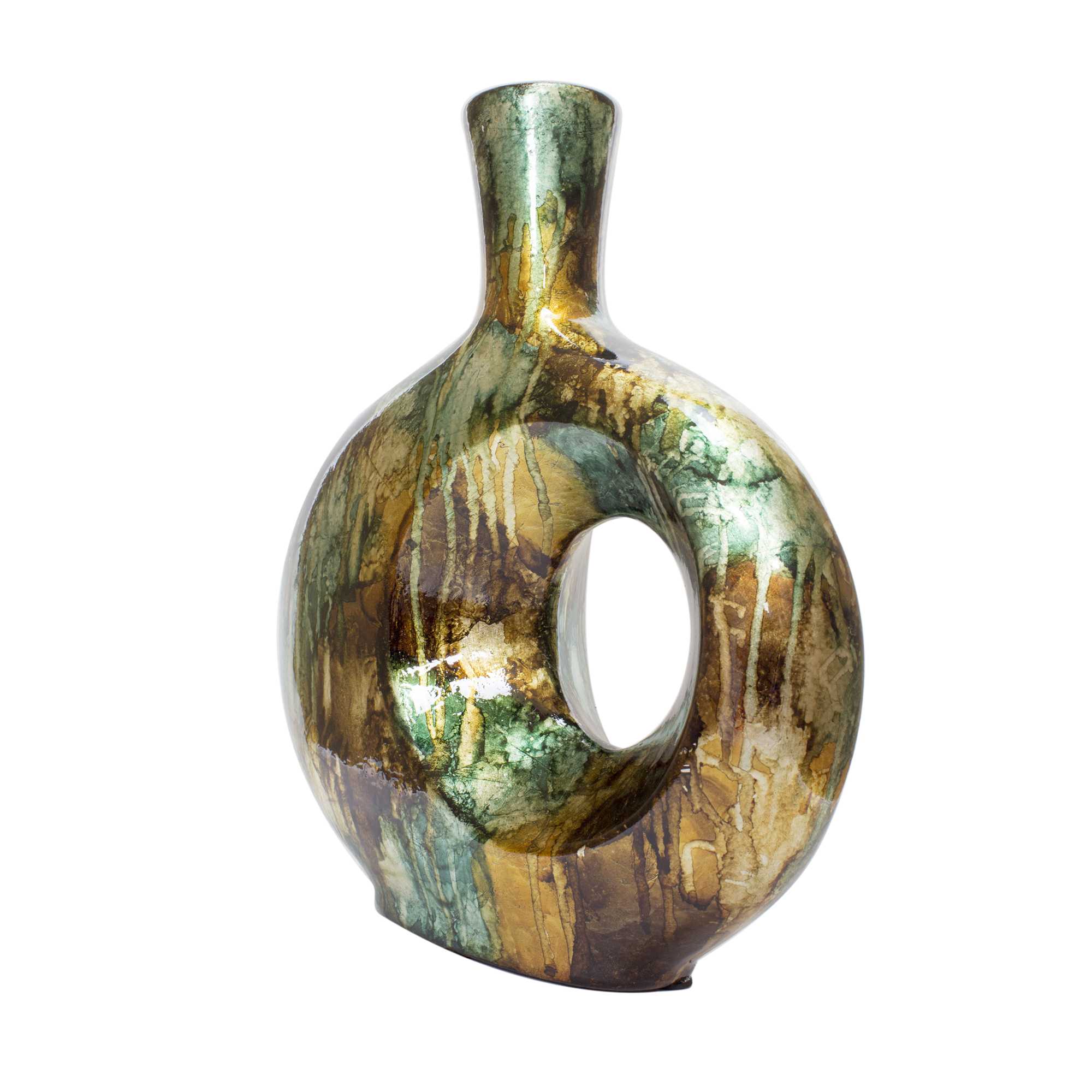 HomeRoots 328603 12.5-in Copper Turquoise Ceramic Vase Tabletop Decoration