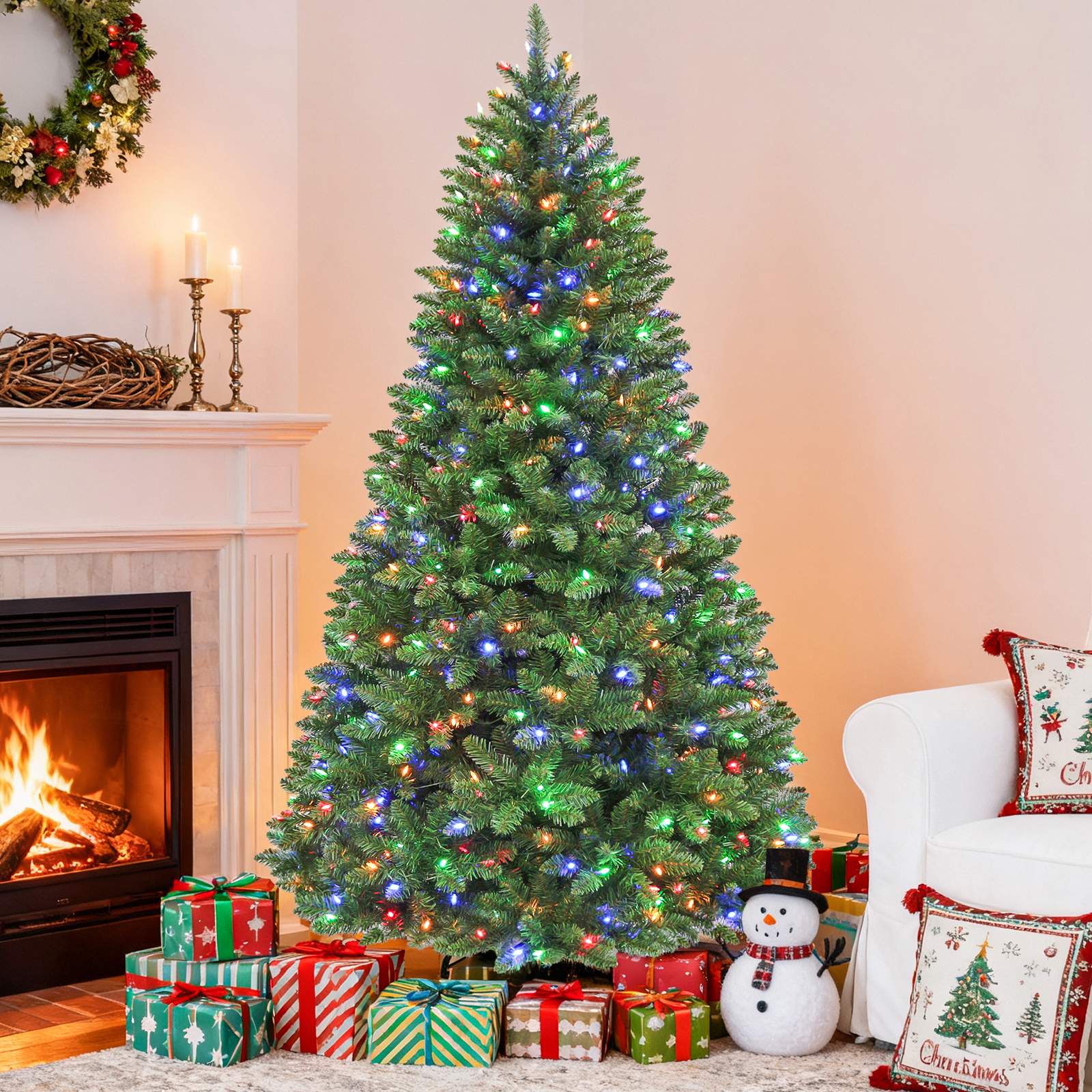 vivatrees 7.5-ft Spruce Pre-Lit Green Artificial Christmas Tree with Color-Changing LED Lights and Multi-Mode Lighting