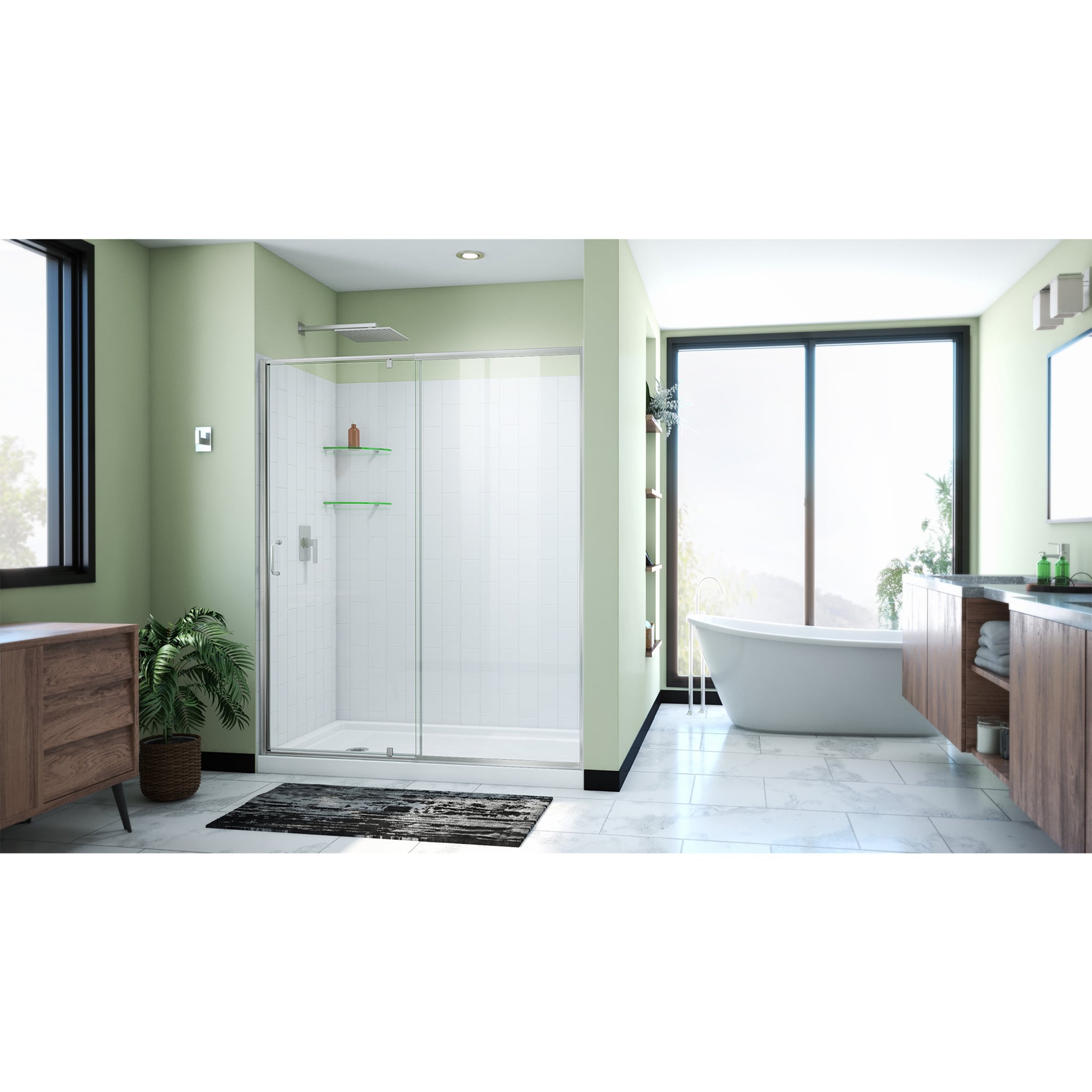 DreamLine QWALL-5 White 2-Piece 30-in x 60-in x 77-in Base/Wall Rectangular  Alcove Shower Kit (Left Drain) in the Shower Stalls & Enclosures department  at