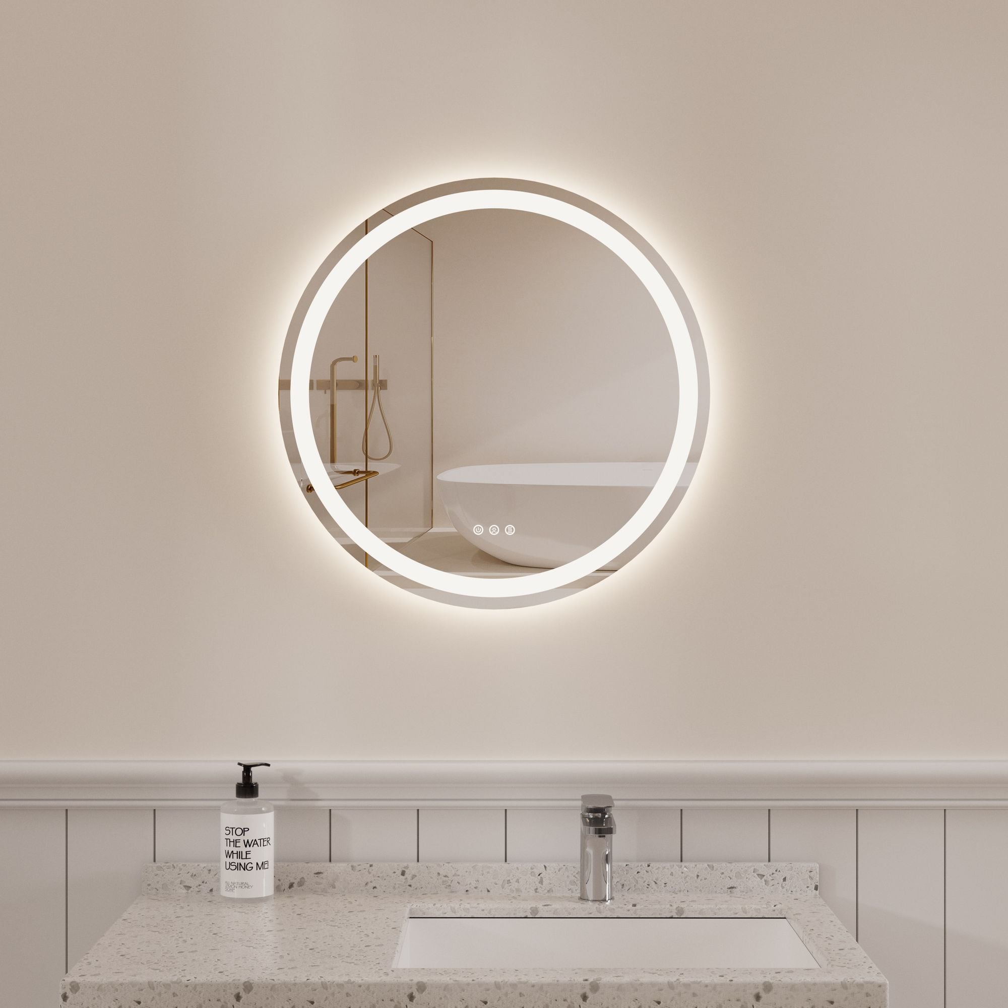 HomLux Round Frameless AntiFog LED Bathroom Vanity Mirror 24 in. W x 24 ...