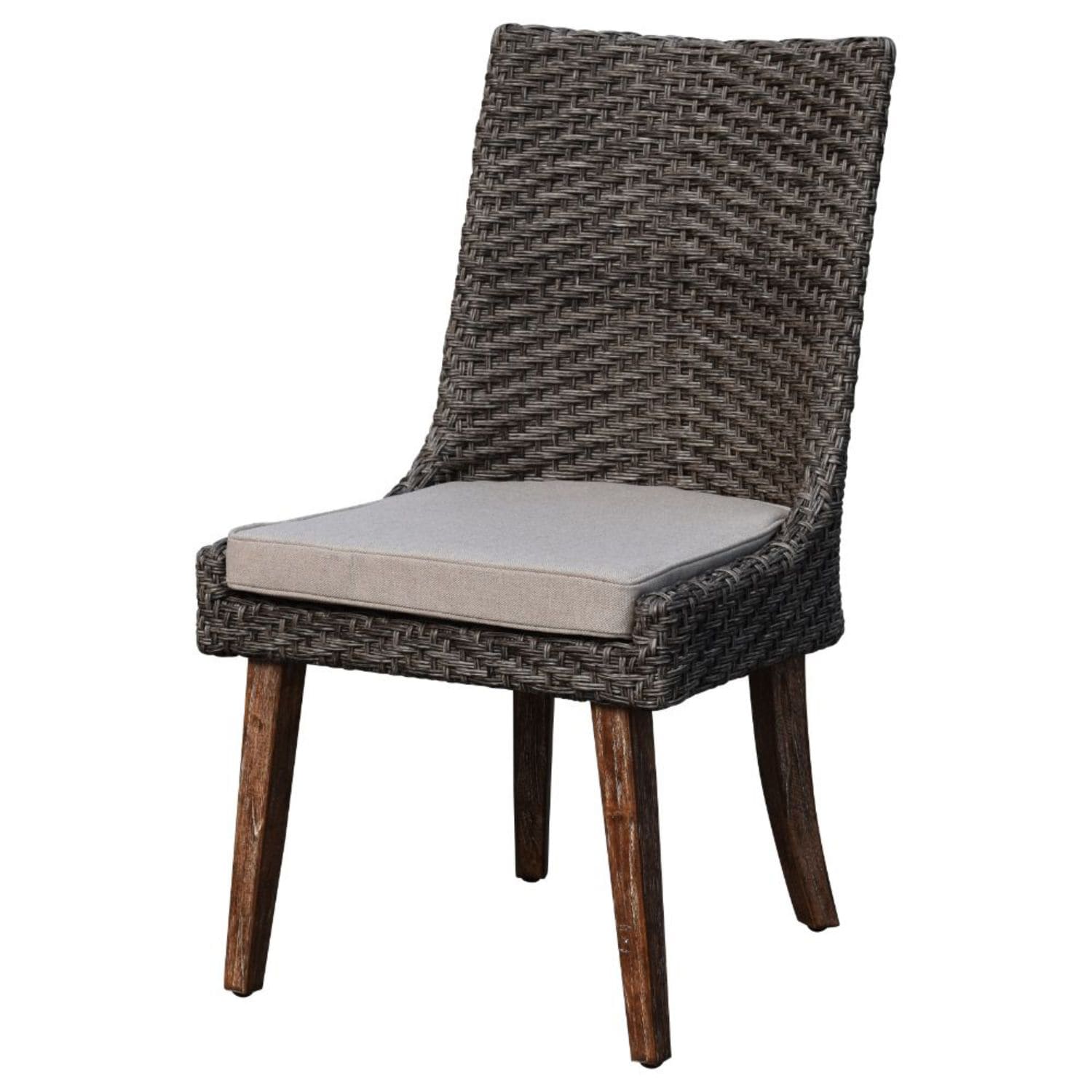 Bermuda Set of 2 Woven Taupe/Grey Wood Frame Stationary Dining Chair(s) with Tan Sunbrella Woven Seat | - Courtyard Casual 5193