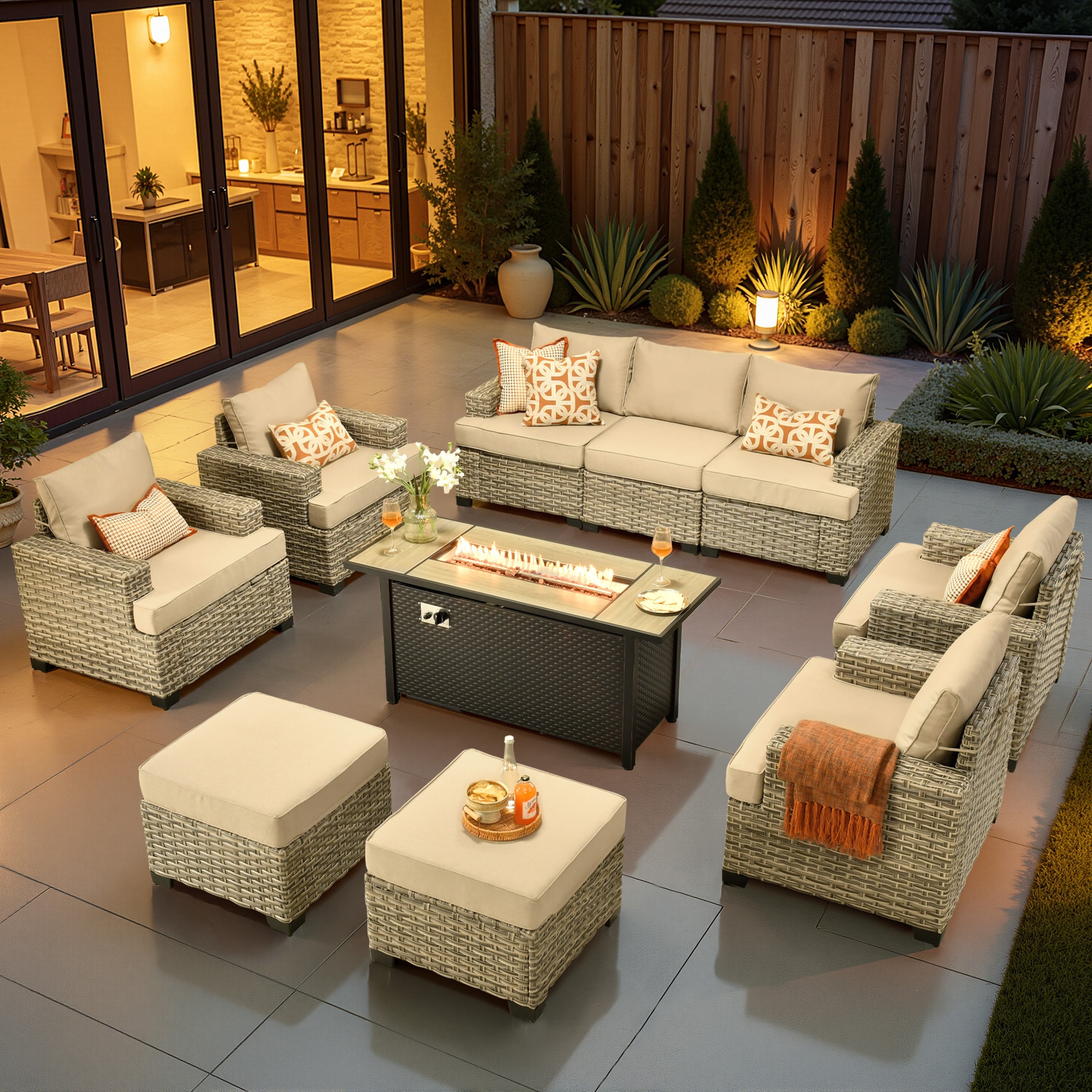 ALTRIGUS 6L-CFP8503-TBS610-AL 10 -Piece Wicker Patio Sofa Conversation Set with Beige Cushions