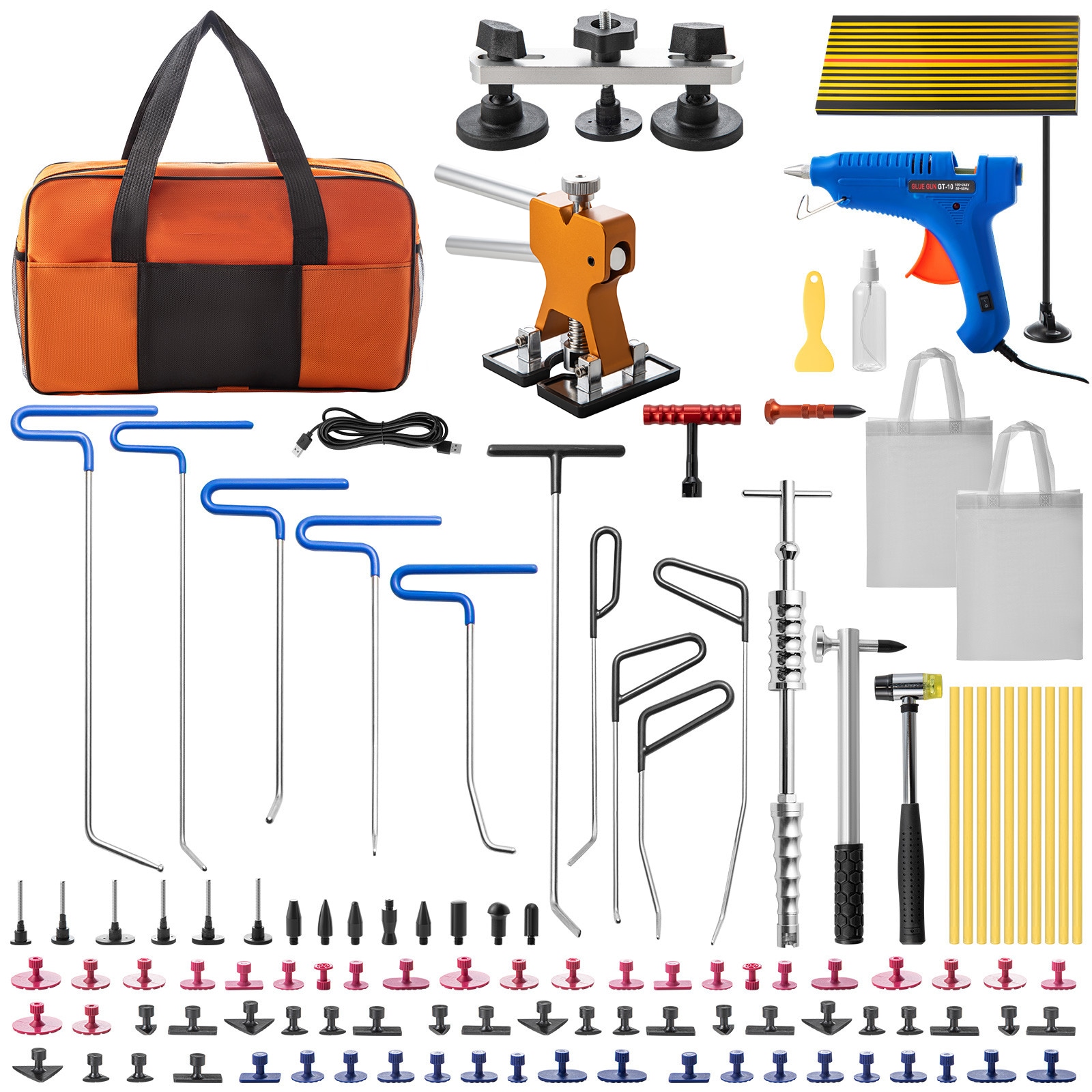 VEVOR QCAHXFQ89110V8QS0V1 Paintless Dent Removal Rods, 89 Pcs Paintless Dent Repair Tools, Golden Lifter Puller Car Dent Repair Kit, Glue Puller Tabs Dent Puller Kit For Auto Dent Removal, Minor Dents, Door Dings