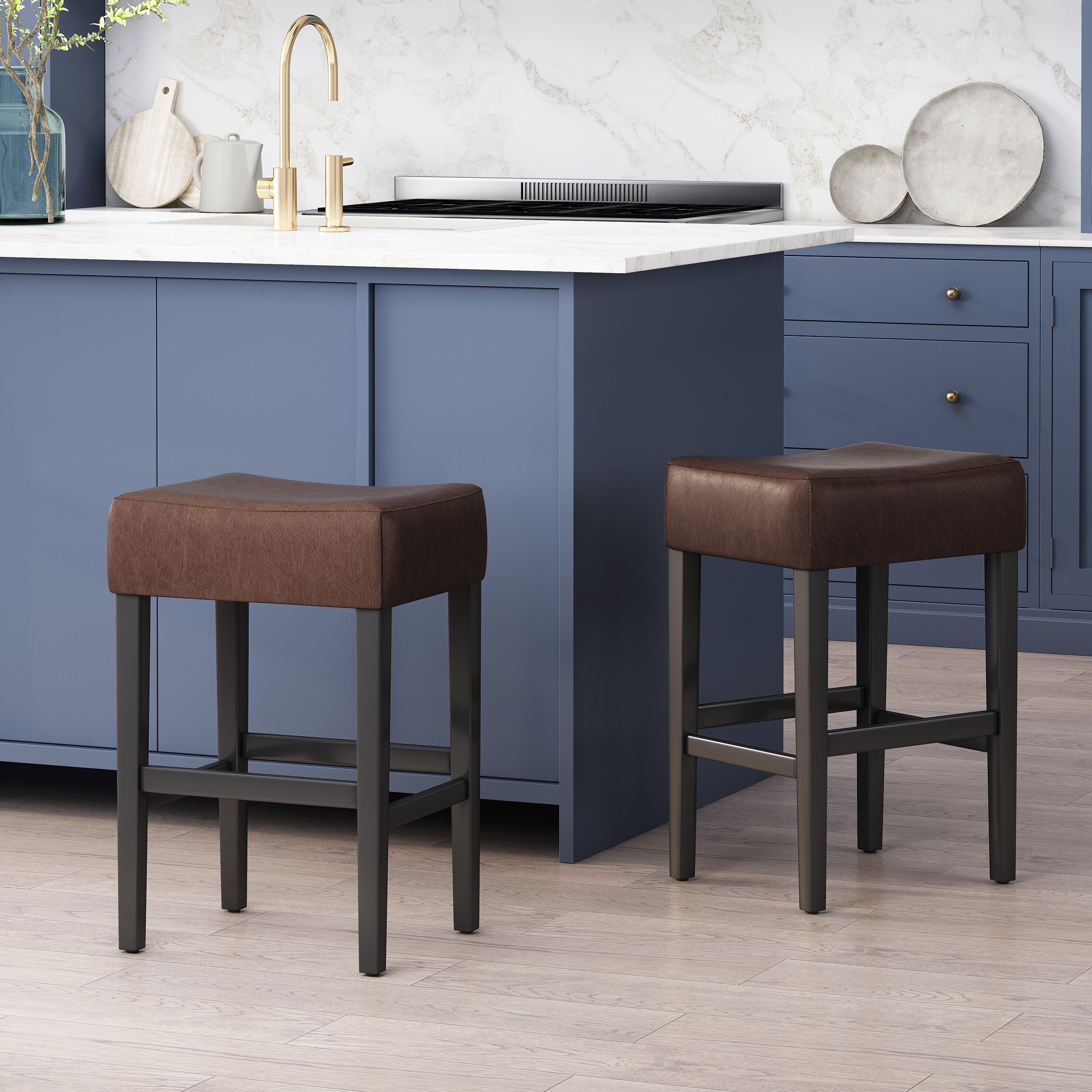 Best Selling Home Decor - brown 26.75-in H Counter height Upholstered Wood Bar Stool 2 -Pack