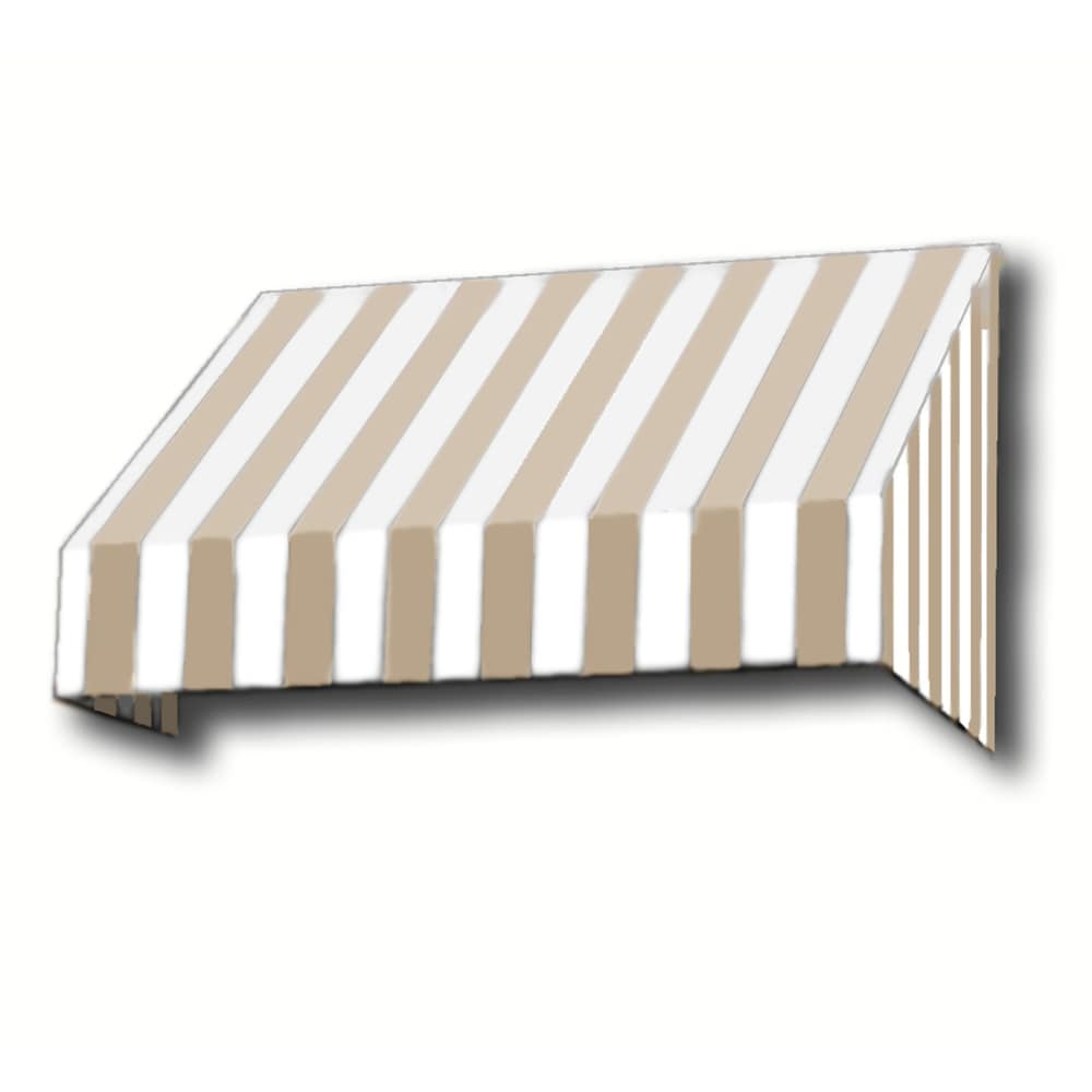 Awntech EN1030-4TW New Yorker 52.5-in Wide x 30-in Projection Fabric Linen/White Striped Fixed Window/Door Awning