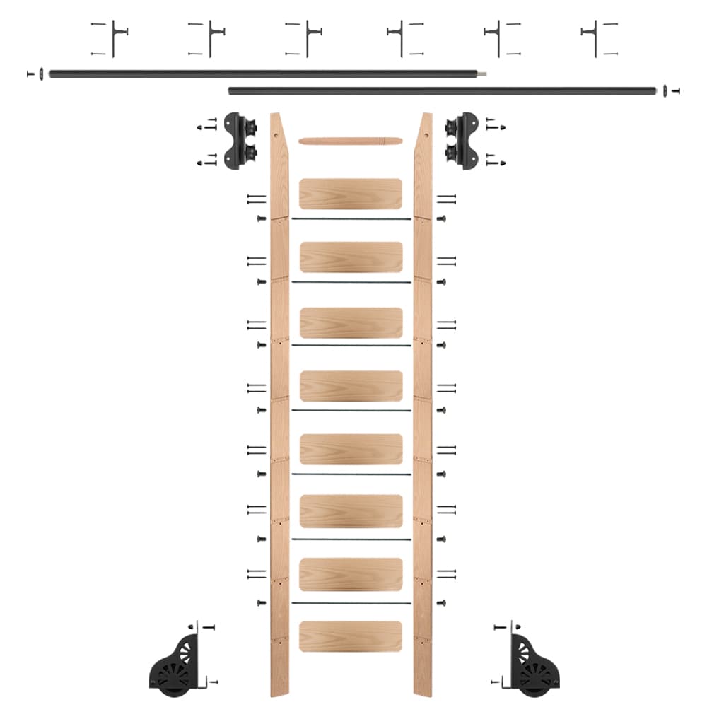 Quiet Glide QG2109RO12V08 9-ft Unfinished Red Oak Library Ladder