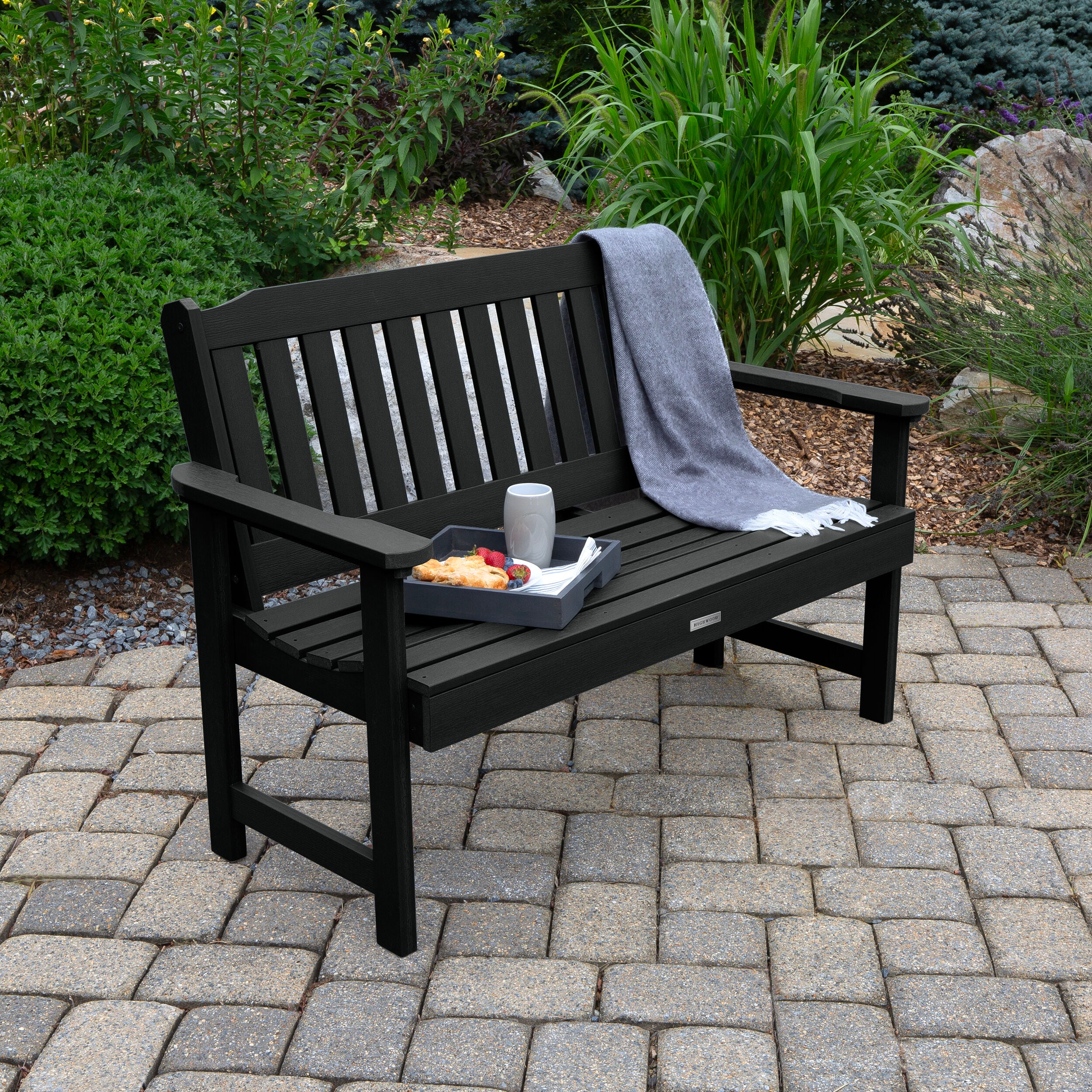 highwood AD-BENW2-BKE The Lehigh 50.1-in W x 34.7-in H Black Plastic Garden Bench